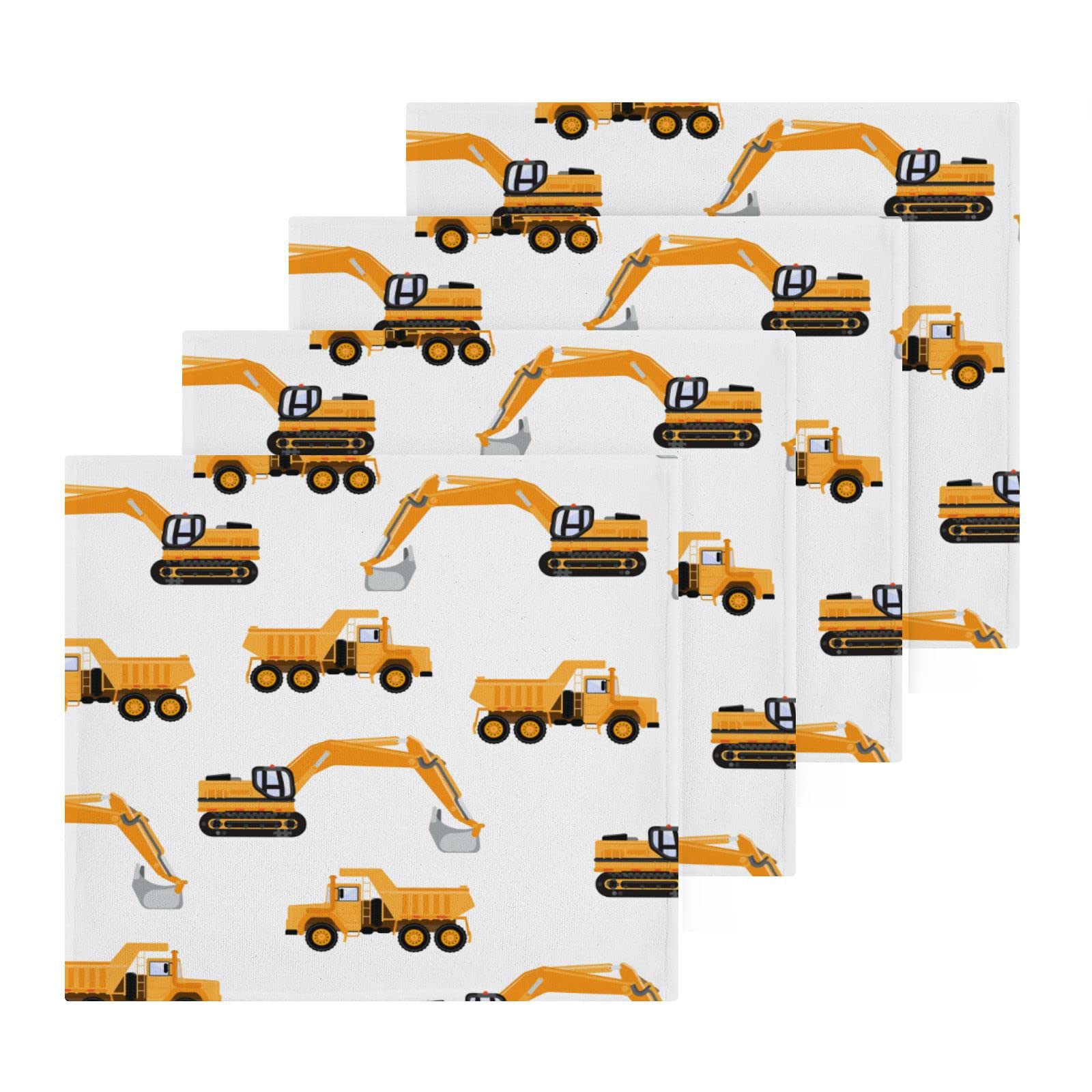 SUABO Soft Cotton Kid's Bath Washcloths,Industrial Car Excavator and Trucks on White Towel,Set 4