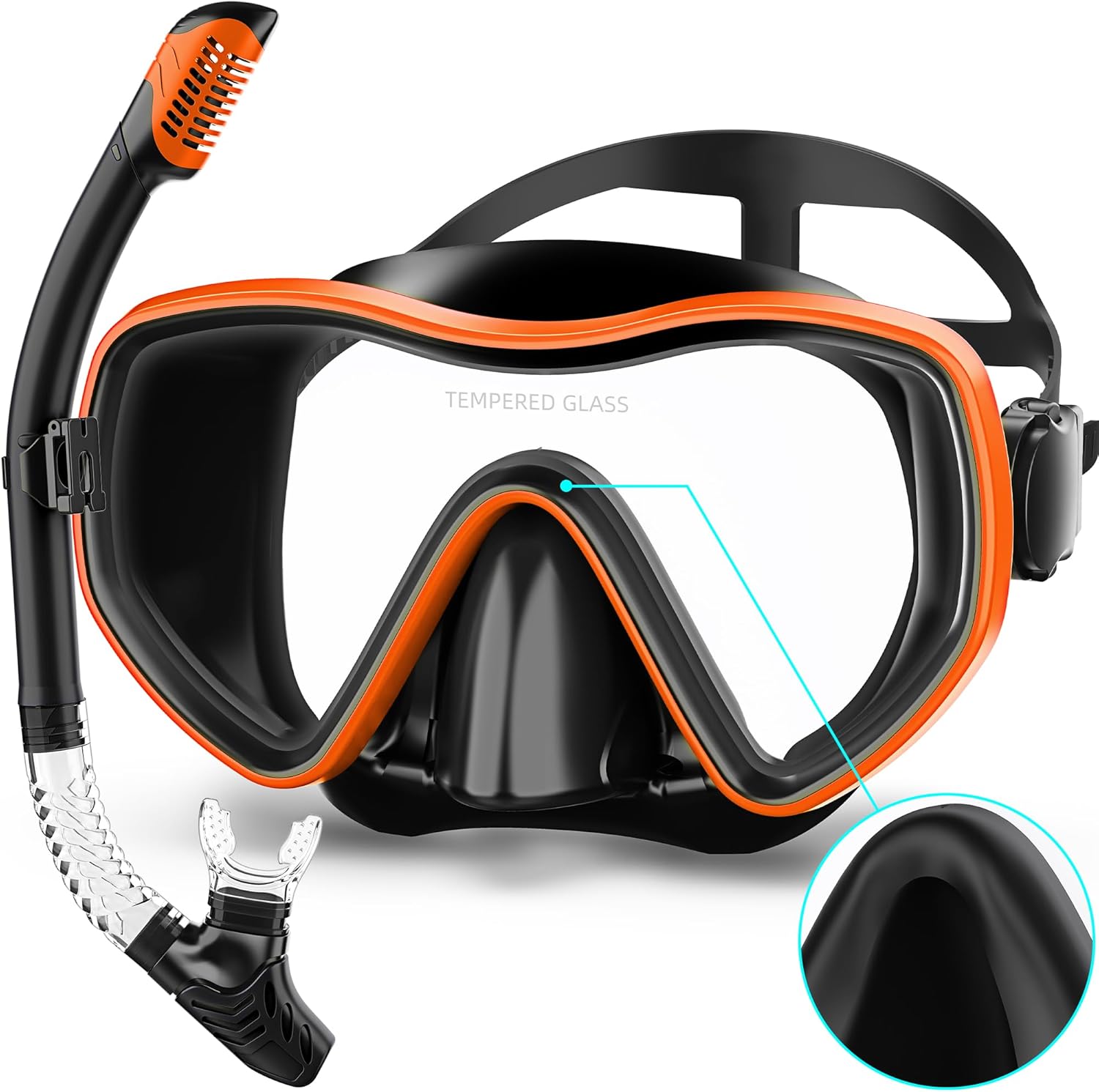 Snorkeling Gear for Adults, Dry Snorkel Set 180° Panoramic Wide View Anti-Fog Scuba Diving Mask, Professional Snorkel Gear for Free Breathing, Swimming, Diving, Nose Upgrade 2.0