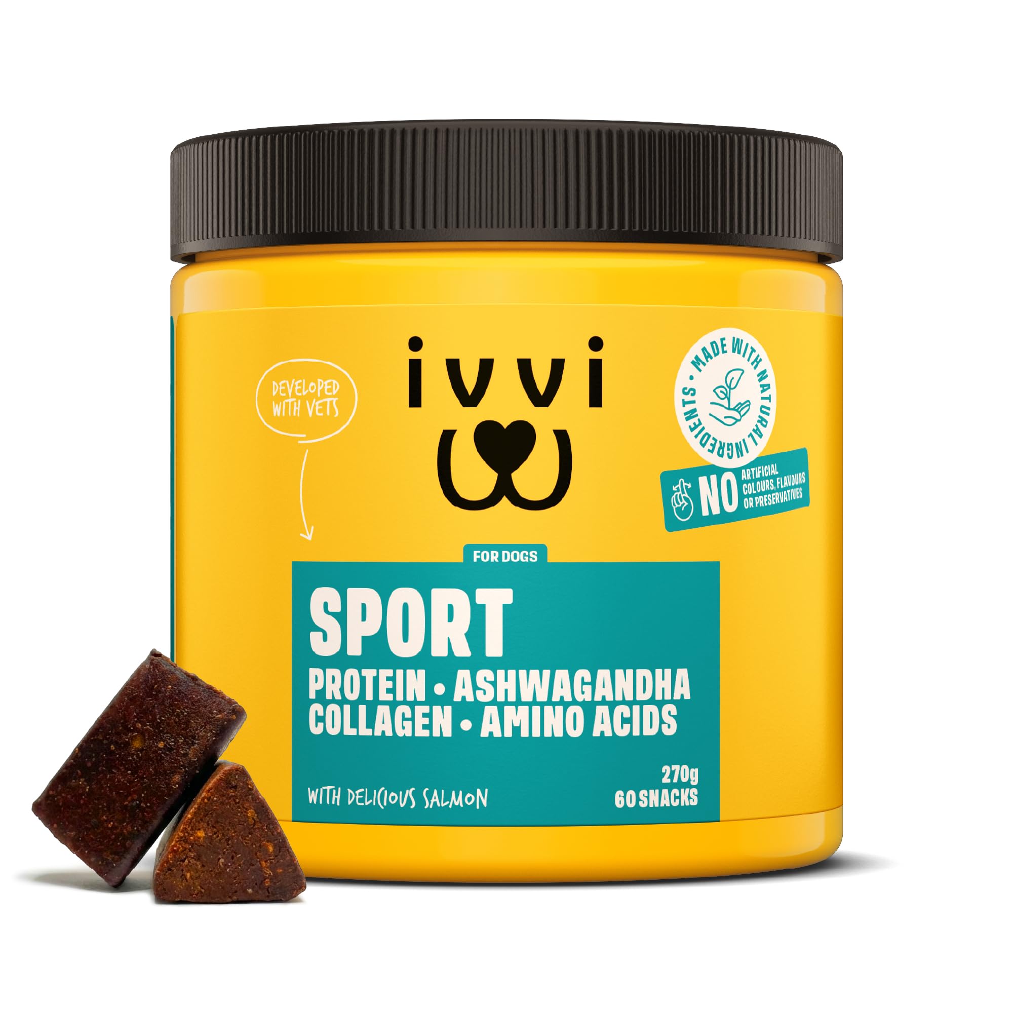 ivvi Sport – Functional Dog Snacks | With Protein, Ashwagandha, Collagen & Amino Acids | Supports Muscle Strength, Recovery & Vitality | 60 Soft Treats (270 g)