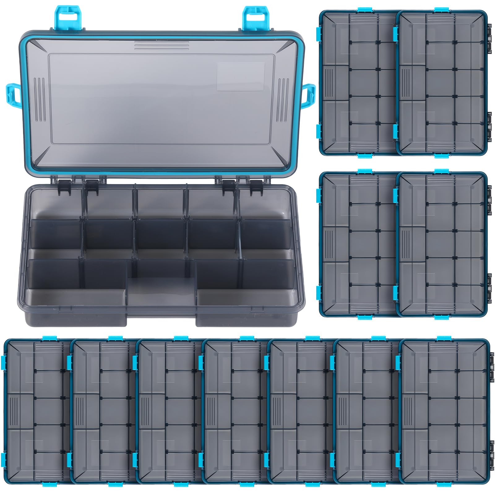 Wonderjune 12 Pack Fishing Tackle Box Waterproof 3600 Tackle Tray, Blue