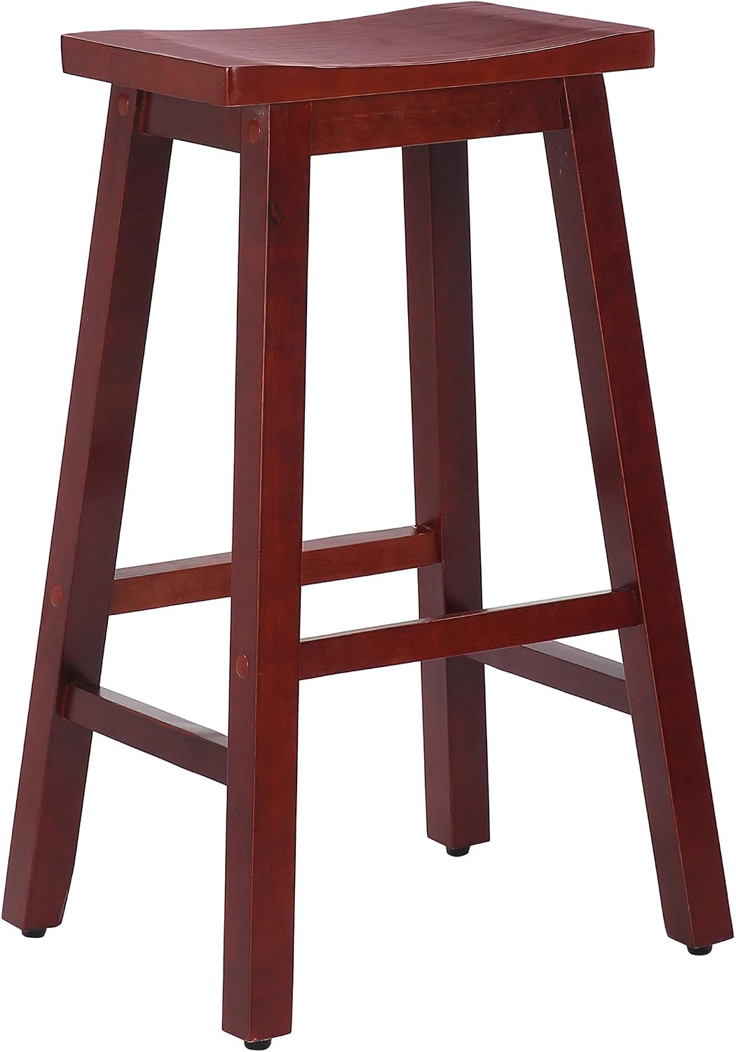 WO Set of 2 pcs - 29” Inch Modern Solid Wood Saddle Counter Height Stool Barstool Seat Chair, Premium Quality, Makes Perfect for Kitchen, Dining, Home, Office, Bar, Cherry