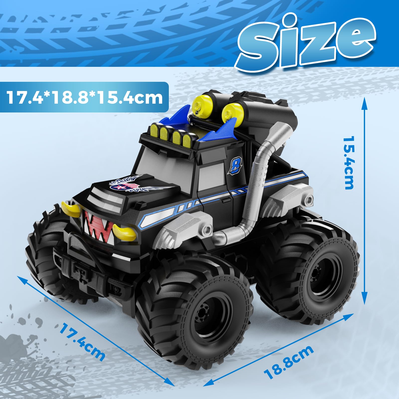 Dysaim Monster Jam Cars Giocattoli, auto radiocomandata anfibia, fuoristrada 4 x 4, 2,4 GHz Drift RC Car regalo per bambini 6 anni, RC Drift Car RC Drift Car per bambini 6 7 8 9 10 11 12 anni