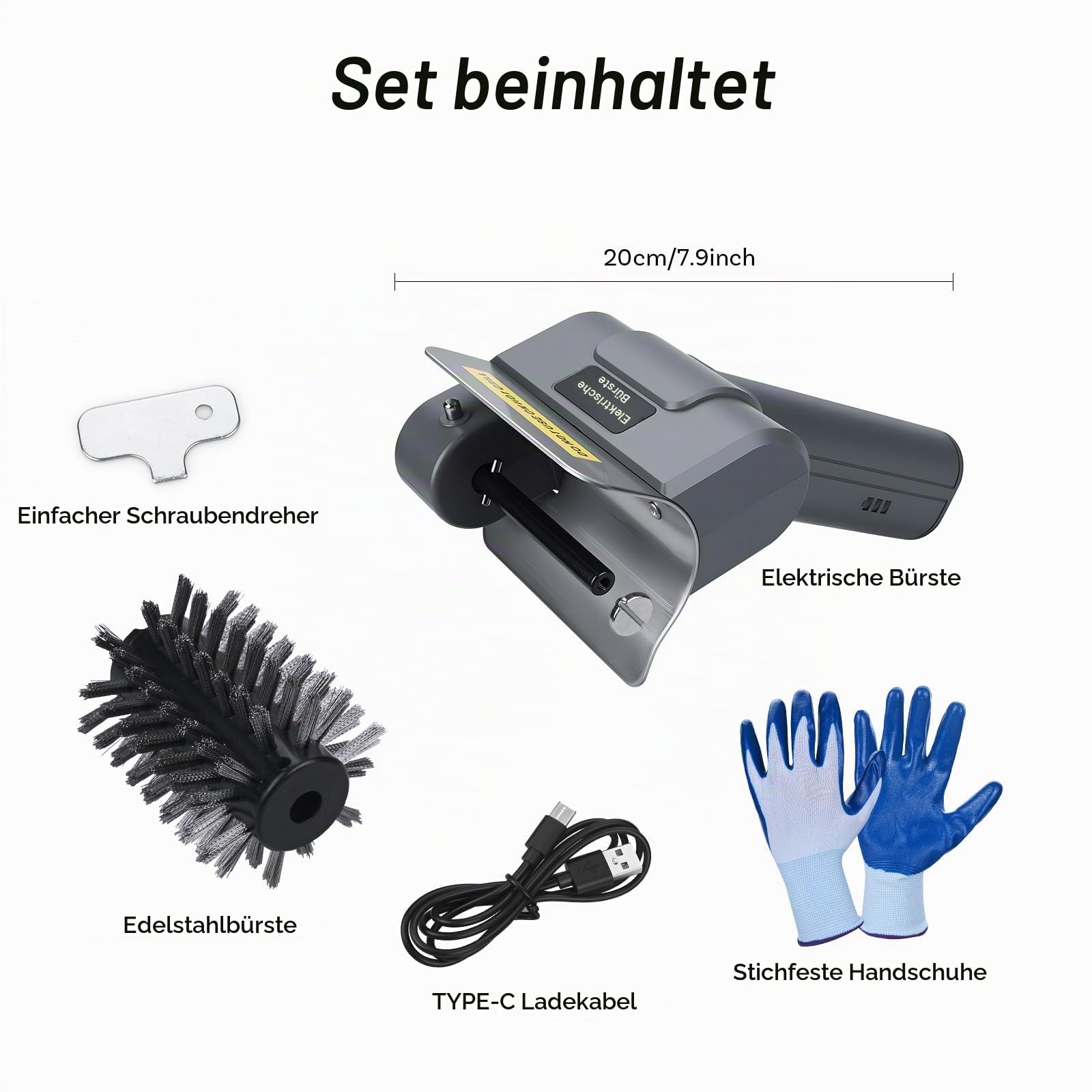 Elektrische Grillbürste von MMOBIEL – Kabelloser BBQ Grillreiniger mit 100 Minuten Laufzeit, Hochdrehmoment-Motor, 1500 RPM Drehzahl, Ergonomischem Griff, USB-Ladekabel & Handschuhe