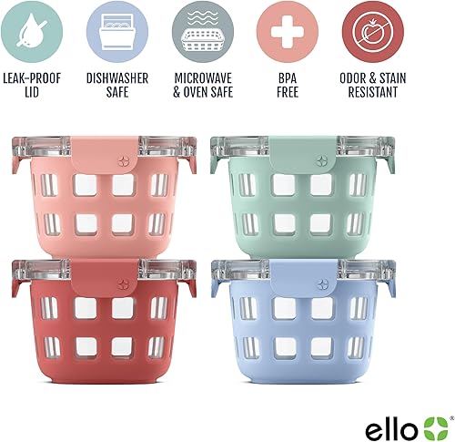 Miniatura 3 de Ello Duraglass - Juego de recipientes de vidrio para alimentos a prueba de fugas, con tapas herméticas de plástico sin BPA, aptos para lavavajillas,