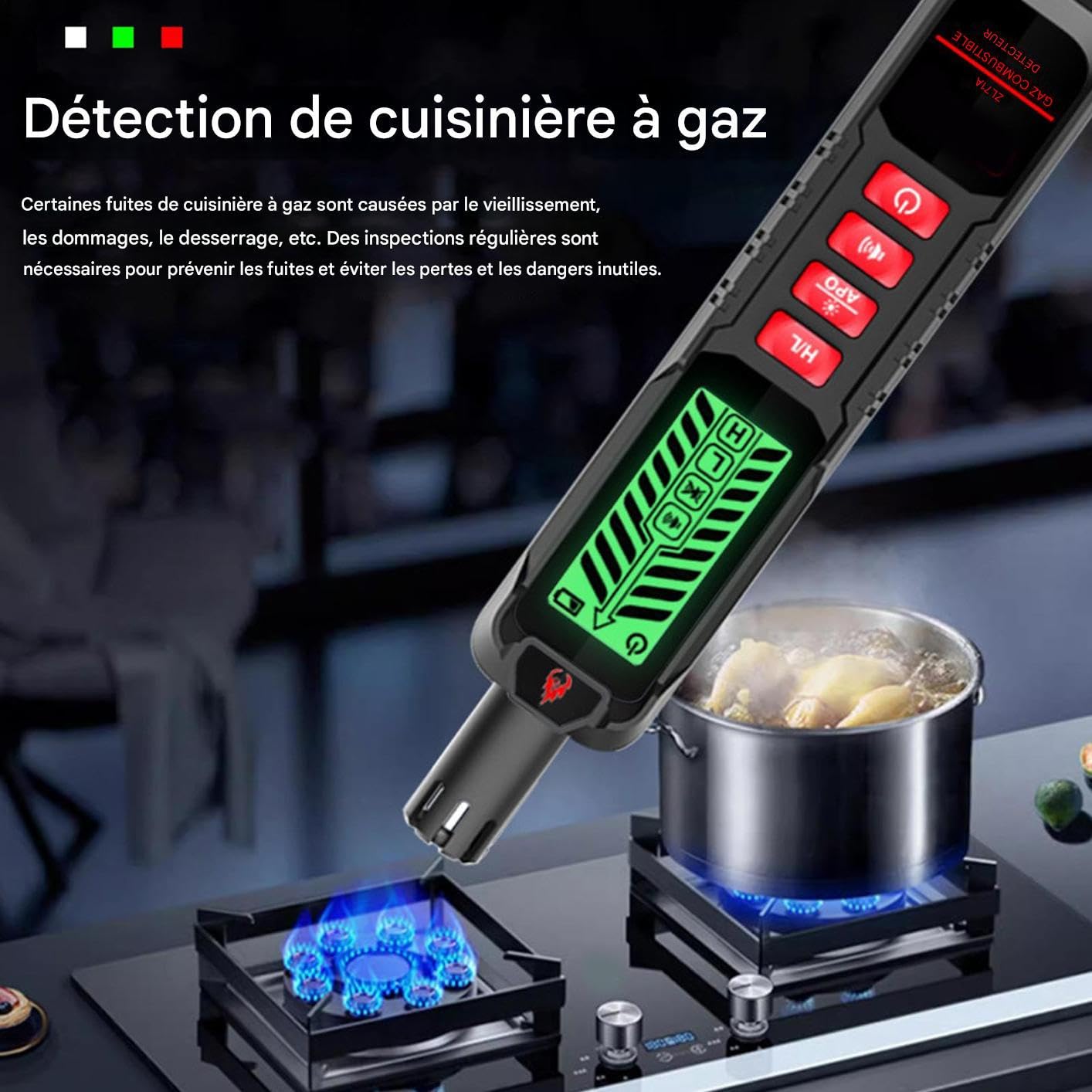 Détecteur de Fuites de Gaz,Avertisseur de Gaz Portable - Analyseur Portable Précis pour Sécurité Maison Cuisine Intérieur Restaurant Hôtel Voiture