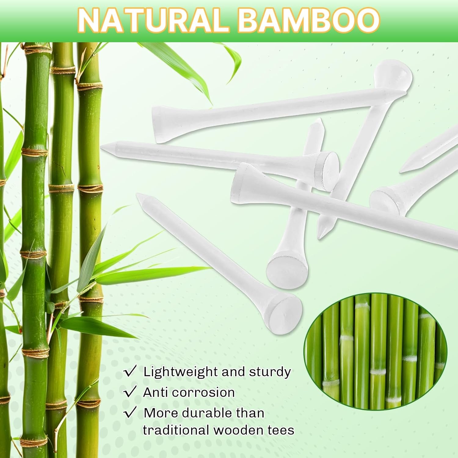 Bamboo Golf Tees 1000/500 PCS 2-3/4 inch Length | Professional Natural Bamboo Golf Tees, Durable and Low Friction