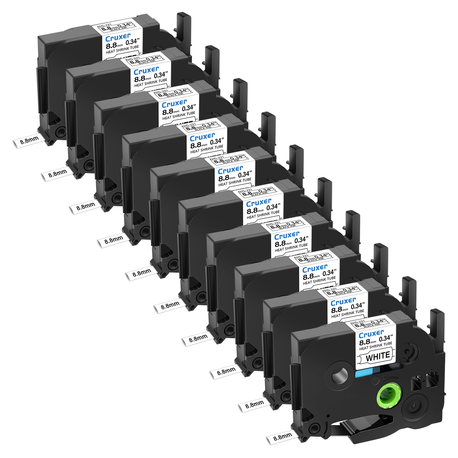 Cruxer 10 Pack Replacement for Brother HSe-221 8.8mm Heat Shrink Tube Black on White HSE221 HS221 Heat Shrink Label Tape for P-Touch PT-D600 E500 D210 D400 E550W 7600 D800W Labels Maker