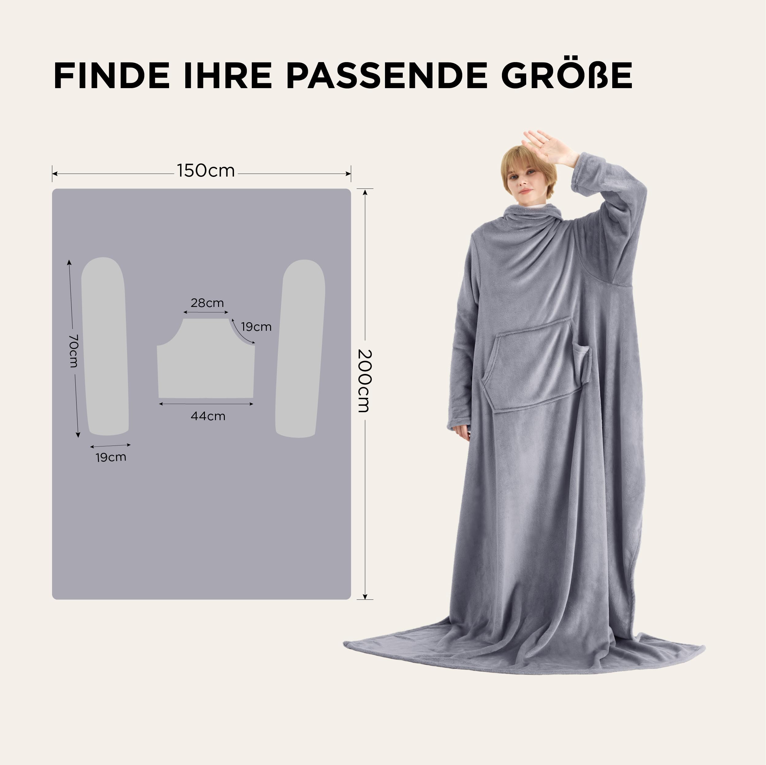 BEDSURE Decke mit Ärmeln Kuscheldecke - Weihnachten Geschenke für Frauen und Männer, Warm Ärmeldecke & Sofadecke für Erwachsene, Flauschige Ganzkörperdecke zum anziehen, Tragbare Decke, 150x200cm