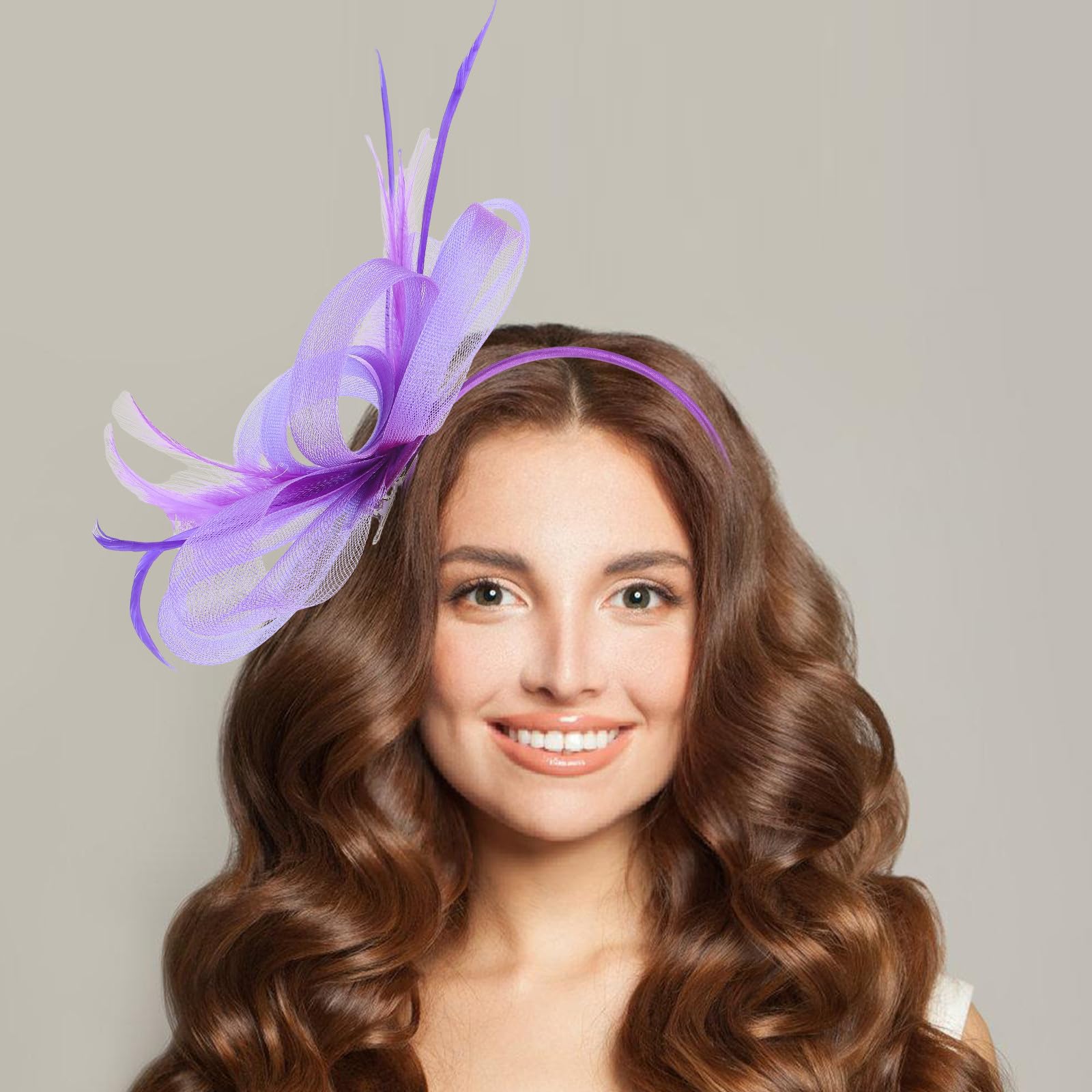 Sewroro 5 Juegos Diadema Nudo de Lazo y Tocado de Pluma para Mujer, Accesorio Ligero y Elegante para Bodas y Fiestas, Diseño Estilizado y Material Plástico Púrpura