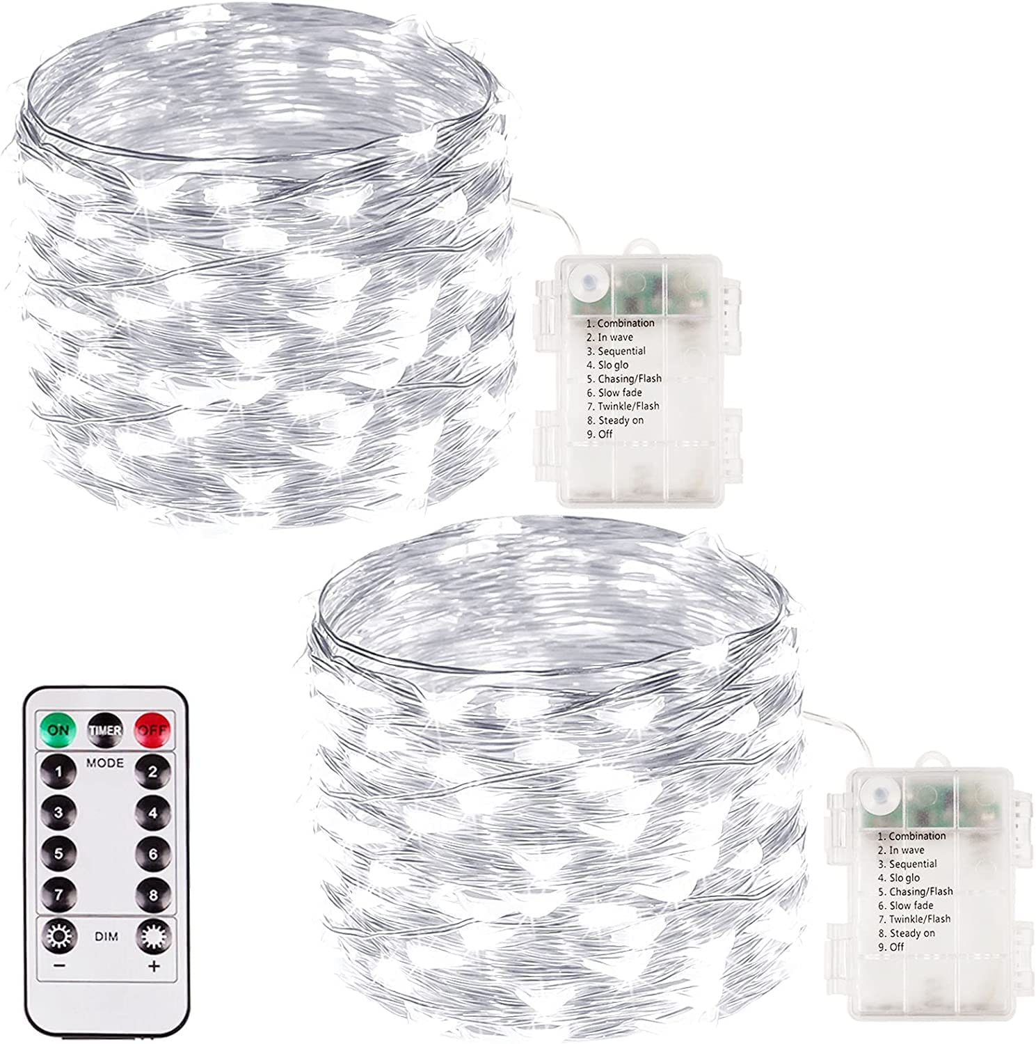 2 Pack 33ft 100 Led White Fairy Lights Waterproof String | Desertcart  Seychelles, image size:1489x1500
