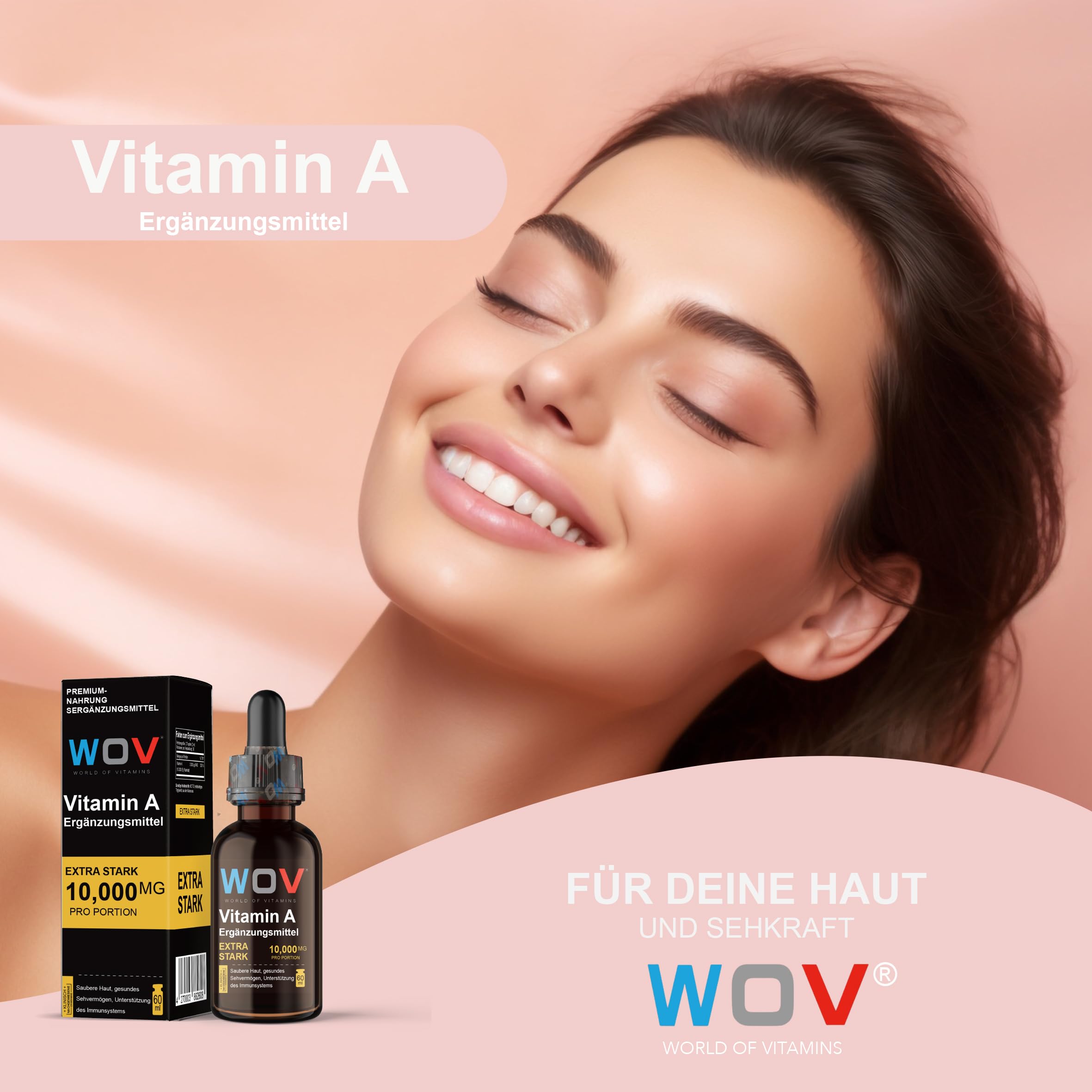 WOV Vitamin A Tropfen 10.000 mg - 60 ml (2000 Tropfen) - Vegan Retinol in MCT-Kokosöl - Hochdosiert für Haut, Augen & Immunsystem - Laborgeprüft, Zusatzstofffrei