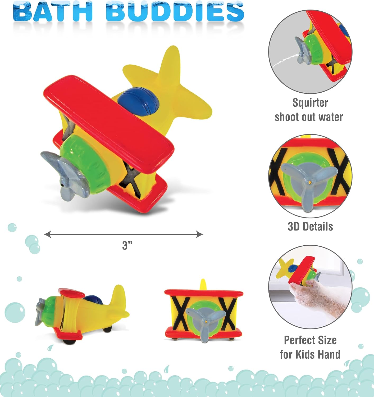 DolliBu Biplane Squirter Bath Toy - Floating Rubber Airplane Baby Toy, Cute Airplane Toys for Kids, Fun Toddler Bath Squirt Toys for Pool, Bathtub, or Beach image 2