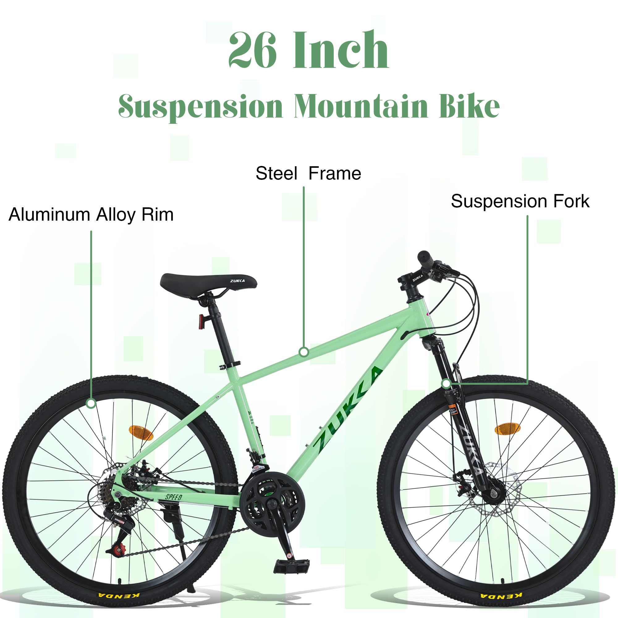 WEEROCK 26 Inch Mountain Bike 3X8/24 Speeds MTB with Steel Frame Front Suspension Frok for Adult Men Women Student, Green