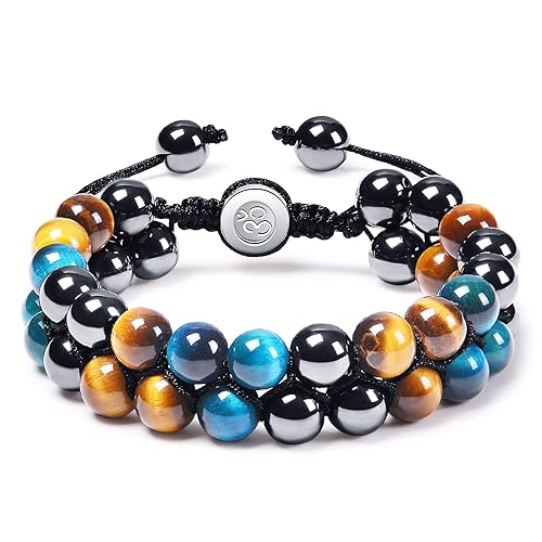 DHQHTripleProtectionBraceletNaturalBlackObsidianTigersEyeHematite8-10mmBeadsHandmadeBracelet-HealingCrystalBraceletBringLuckProsperityandHappiness