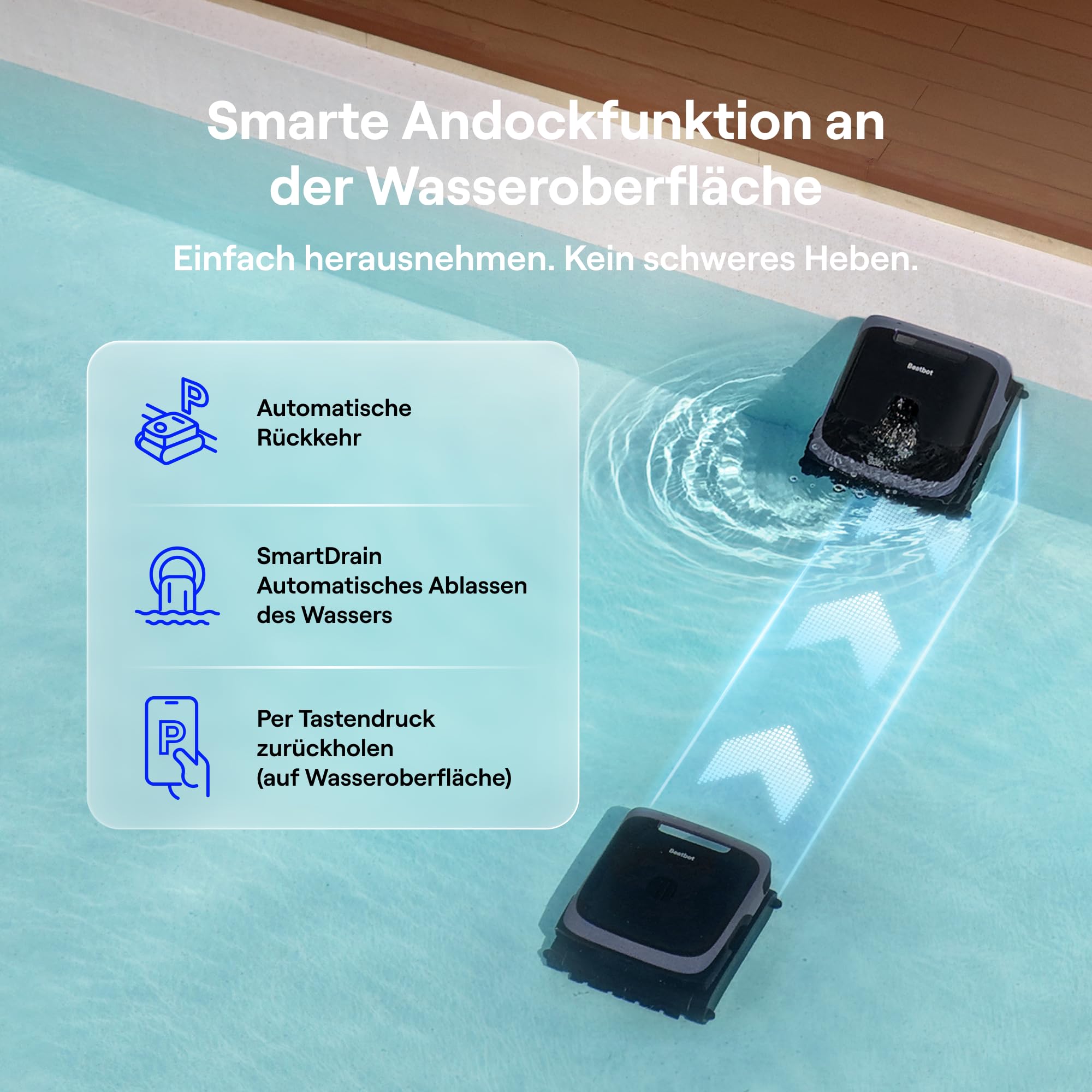 (2026 Neu) Beatbot Sora 70 Poolroboter, Poolsauger 4-in-1 komplette Poolreinigung, 25700 LPH, smartes Parken an der Oberfläche, 6L Fassungsvermögen, Poolreiniger Akku mit 10000 mAh, 300 m², Marineblau
