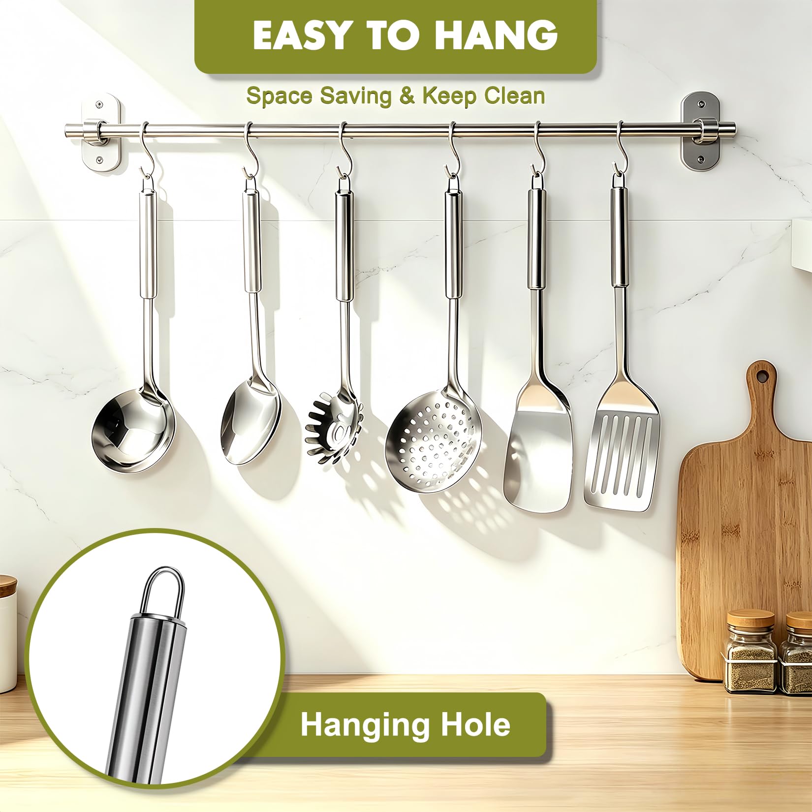Juego de utensilios de cocina de acero inoxidable, juego de 12 utensilios de cocina con soporte, resistente al calor, para cocinar con volteadores, triturador de patatas, espátula, cucharas, pinzas,