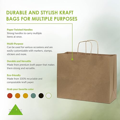 Miniatura 2 de Prime Line Packaging - Paquete de 50 bolsas de papel marrón de 16 x 6 x 12 pulgadas bolsas de regalo grandes bolsas de compras Kraft a granel para