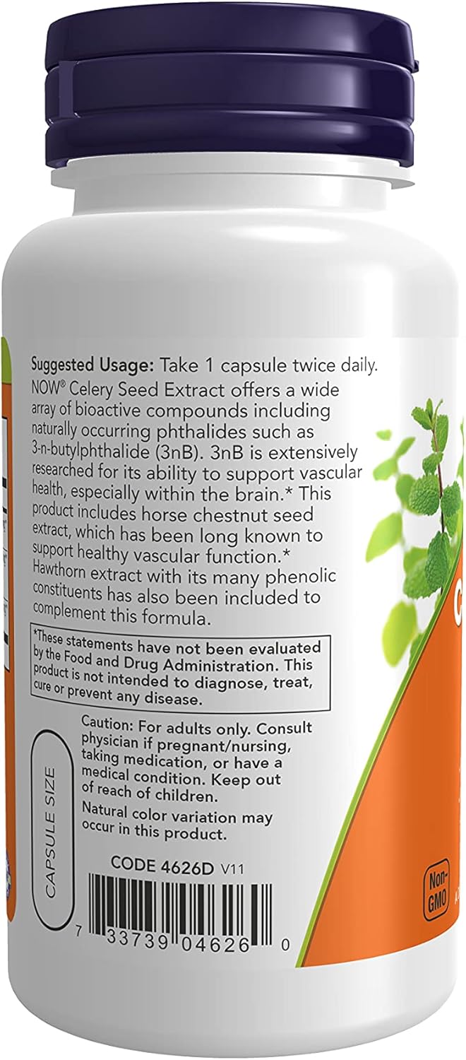 NOW Supplements, Celery Seed Extract, plus Horse Chestnut and Hawthorn Extracts, 60 Veg Capsules : Health & Household
