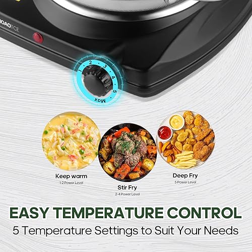 Miniatura 5 de Single Burner Hot Plate Electric, 1000 Watts Electric Burner with 5.5" Coiled Element, Adjustable Temperature, for Dorm, Office, Home, Camp,