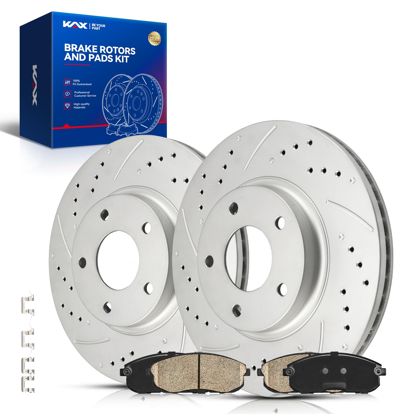 KAX Front Brake Kit, Drilled and Slotted Brake Rotors, Ceramic Brake Pads | Fits Nissan Altima 2002-2006, Nissan Maxima 2002-2003, INFINITI I35 2002-2004, Automotive Replacement Brake Kit