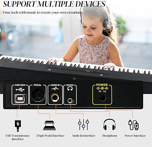 Miniatura 4 de Ktaxon Piano digital de acción ponderada de 88 teclas con unidad de 3 pedales, doble Bluetooth, funciones de control de divisióntáctiltransposición