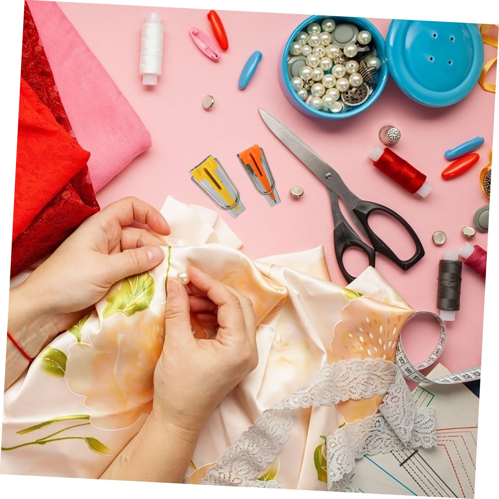 Generic 1 Set Patchwork Edger Binding Fabric Markers for Sewing DIY Quilting Tools Single Double Folding Tool Quilt Kits Bias Probe Sewing Quilting Tools Bias Maker Supplies Plastic Simple, 8.9X3cm