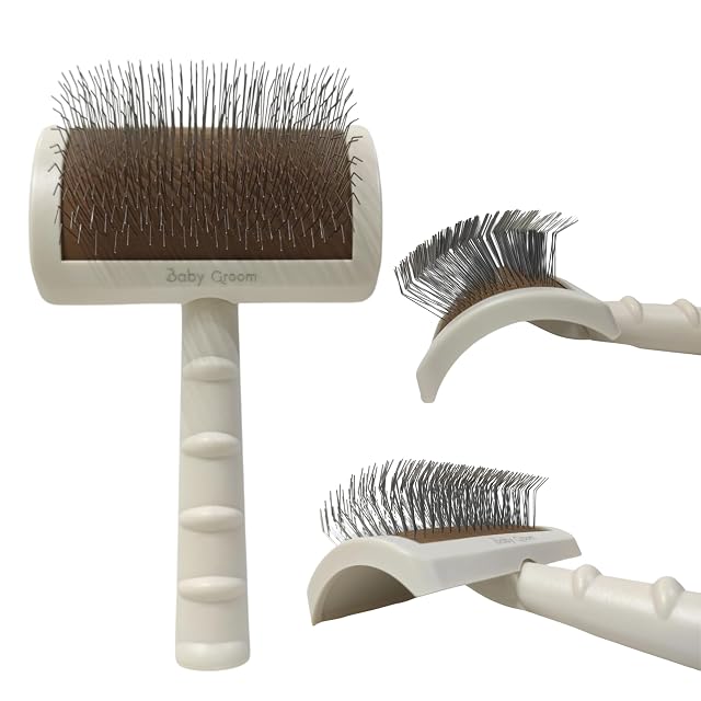 Baby Groom Carda para Perros y Gatos con Pelajes Rizados o Densos, Agujas Extralargas Curvadas