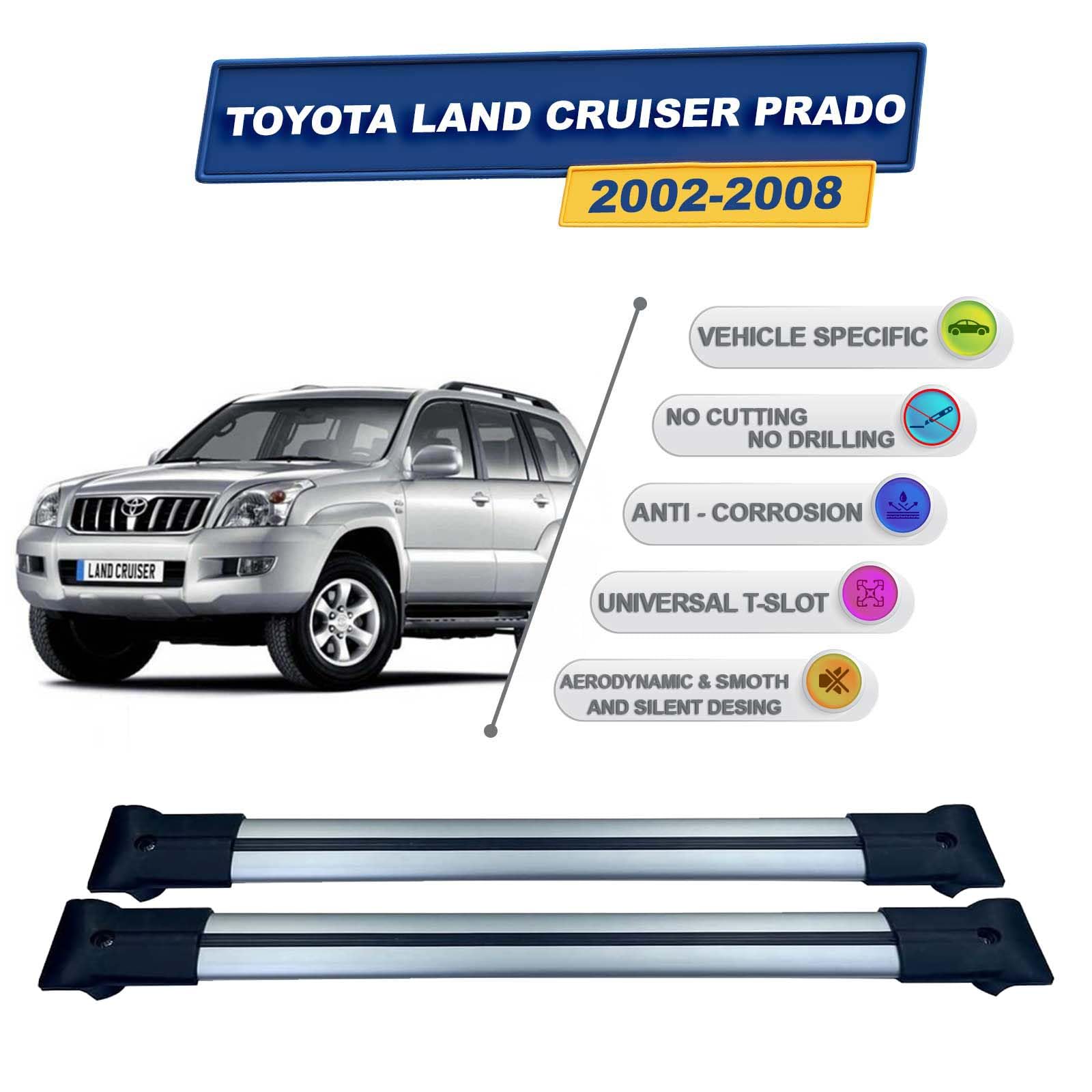 Barres De Toit Transversales Pour Toyota Land Cruiser Prado 2002-2009 Alu Gris