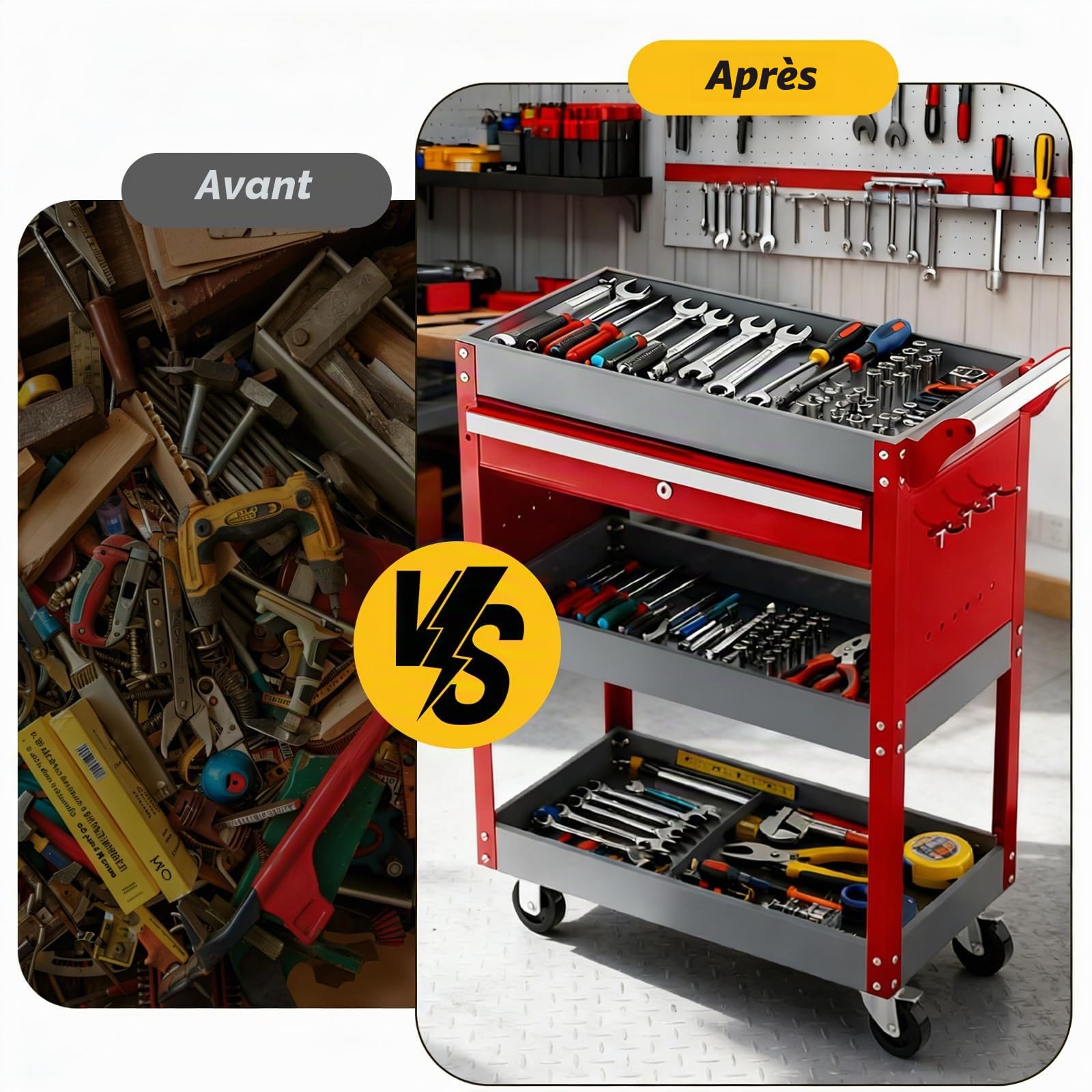 AIRAJ Chariot d'atelier à 3 Tiroirs/Capacité Jusqu’à 200kg/Chariot à Outils est Équipé de Tiroirs Verrouillables et de Panneaux Latéraux.pour Garage et Atelier de Réparation (Rouge).