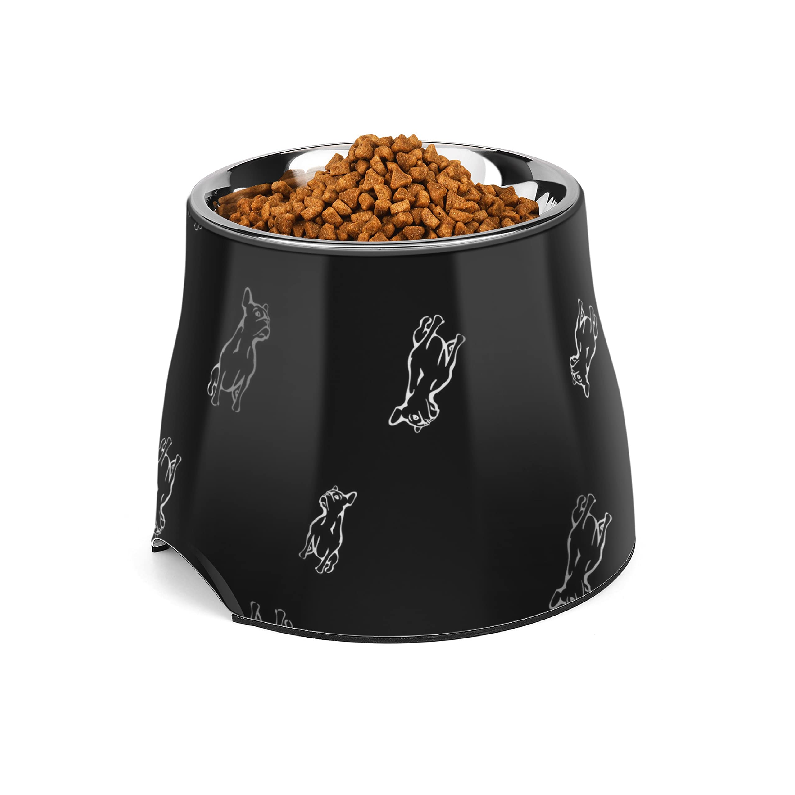 Flexzion Elevated Dog Bowl - Single Elevated Dog Bowls for Large Medium Dogs, Non-Slip and Comfortable - Stainless Steel Dish Dog Bowl with Stand 900ml Capacity for Food, Water - Black/Bulldog
