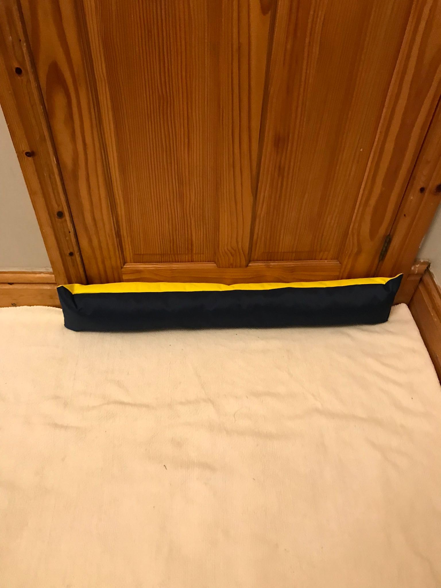 Draught Excluder Decorative Cushion Waterproof Fabric Draft Insulator Double Sided Energy Saver Wind Stopper for Door and Window 90 x 18 x 10 cm (Yellow & Navy Blue)
