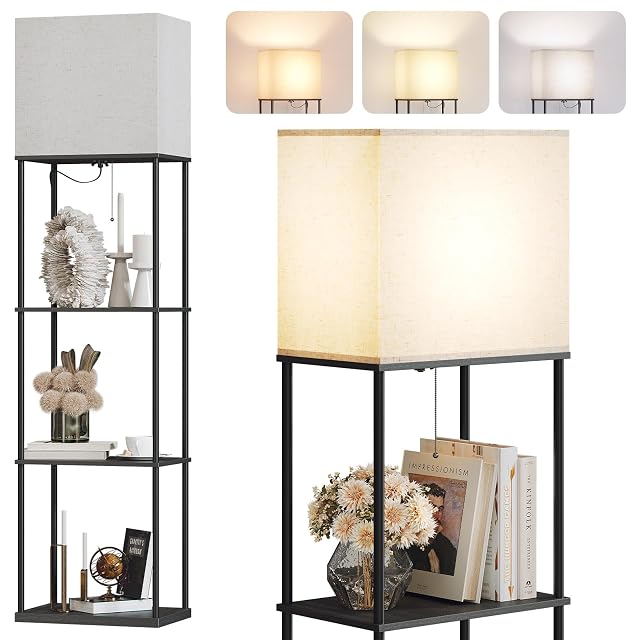 SUNMORY Large Size Floor Lamp with Shelves 4-Tier Modern Standing Lamp with 3 Color Temperature Bulb Tall Floor