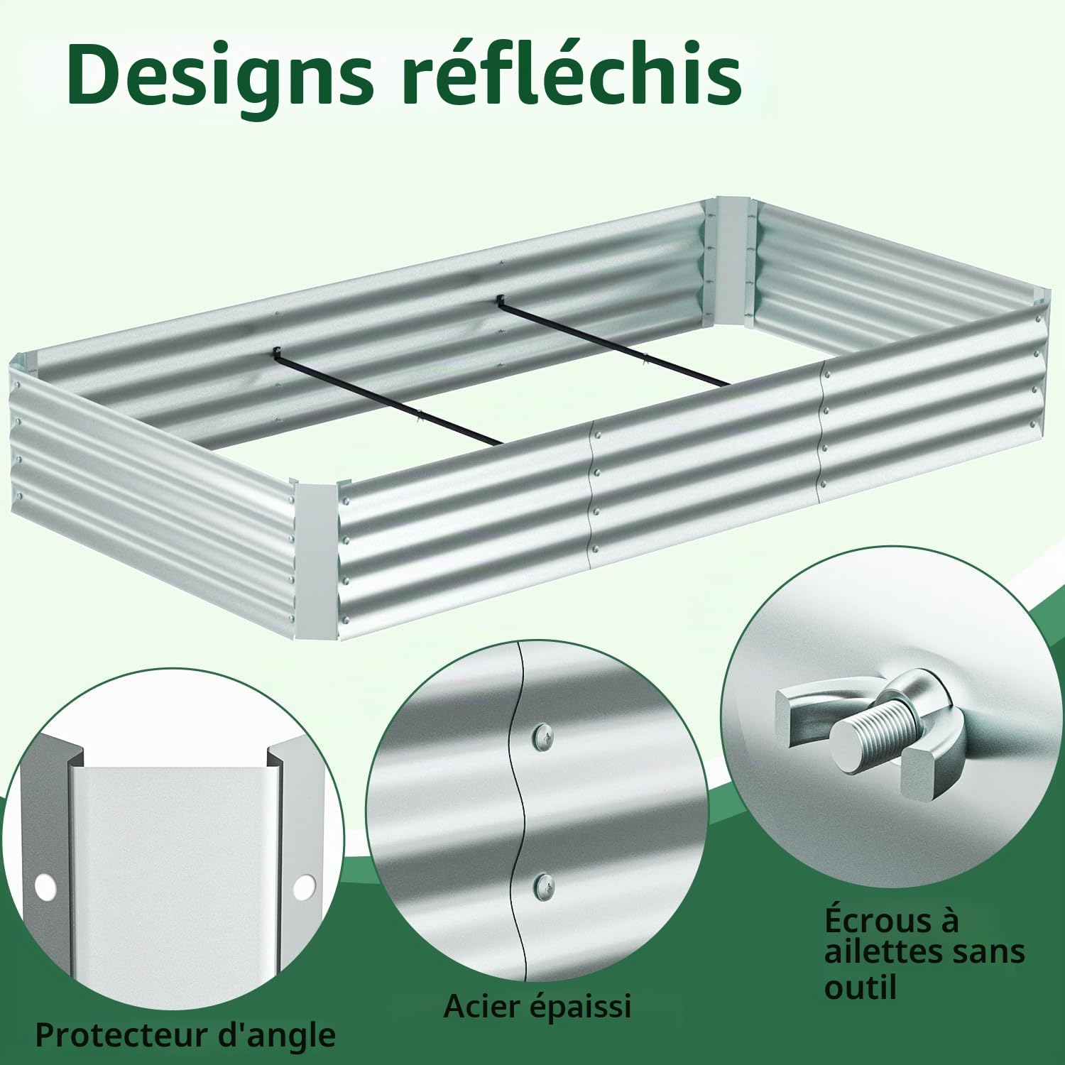 Ohuhu Potager surélevé métallique 3 en 1avec Serre 240x120x30 cm, bac de Culture en Acier galvanisé avec Serre à 4 Portes, kit Complet pour Jardin, Balcon, légumes et aromates