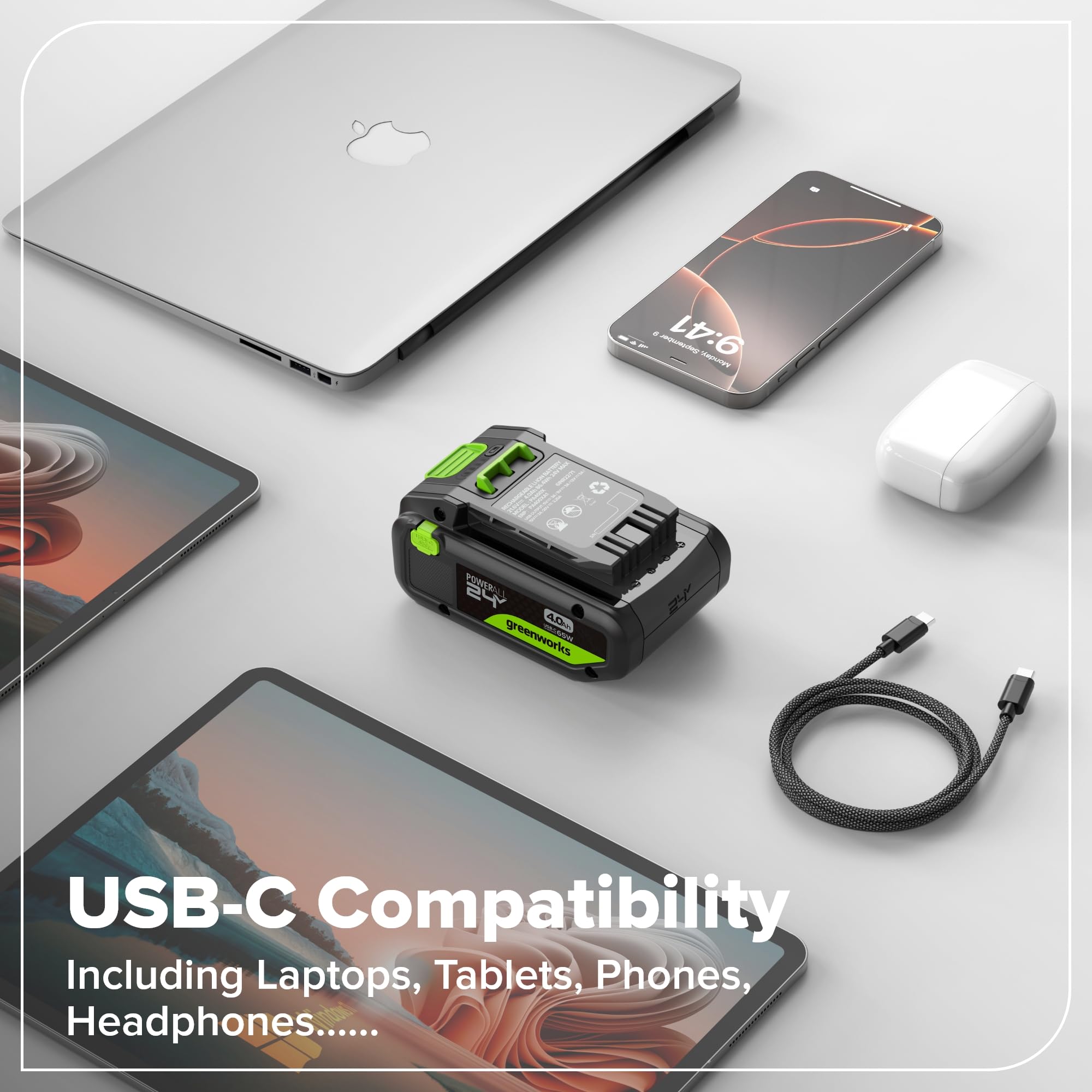 Greenworks TwinPack 24 V 4 Ah akumulator USB-C o dużej mocy odpowiedni do wszystkich urządzeń 200+ Greenworks 24 V, 2-letnia - K2D8NNA