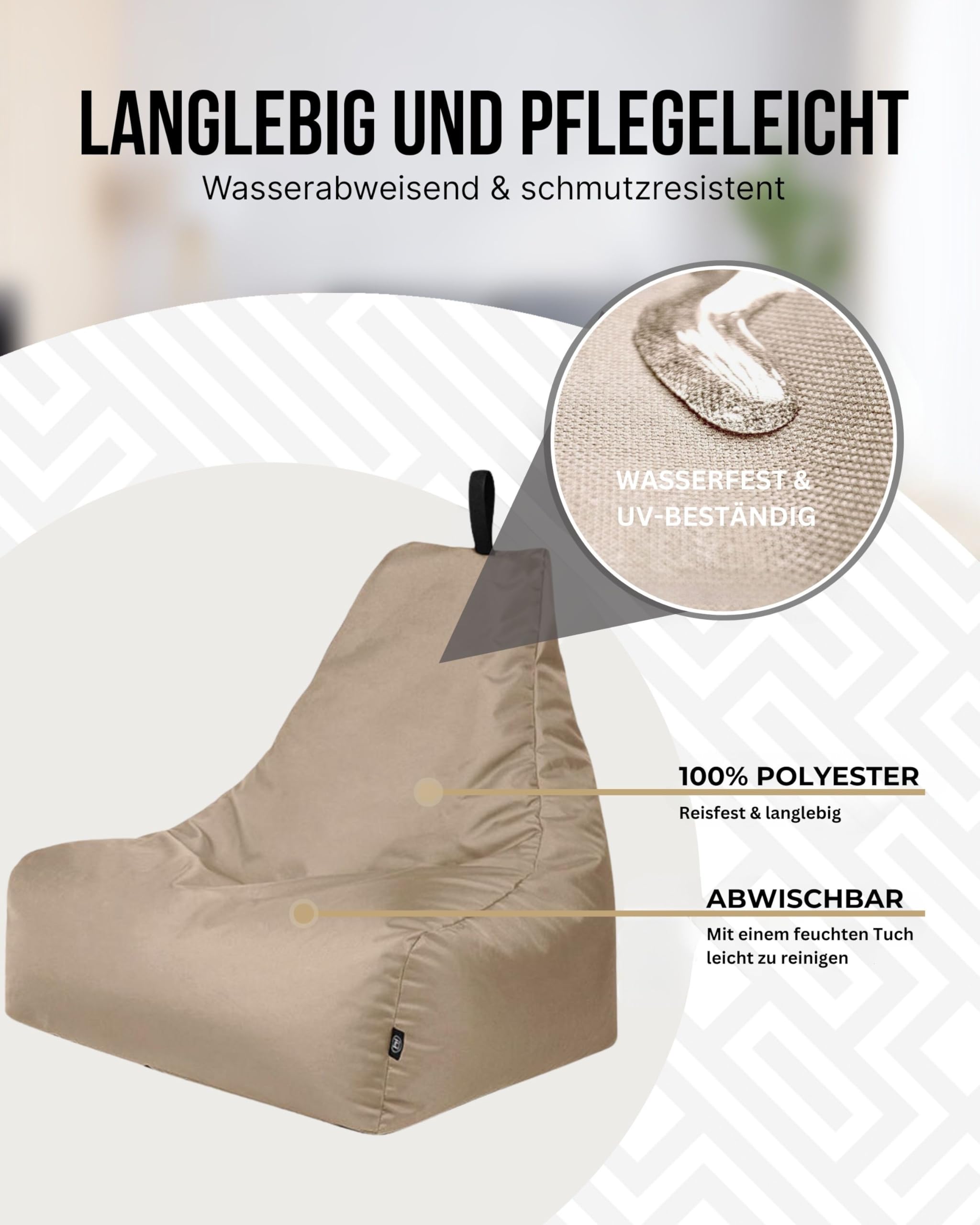 PATCH HOME Lounge Sessel XXL Gamer Sessel Sitzsack Sessel Sitzkissen In & Outdoor geeignet fertig befüllt | XXL - Beige - in 2 Größen und 25 Farben