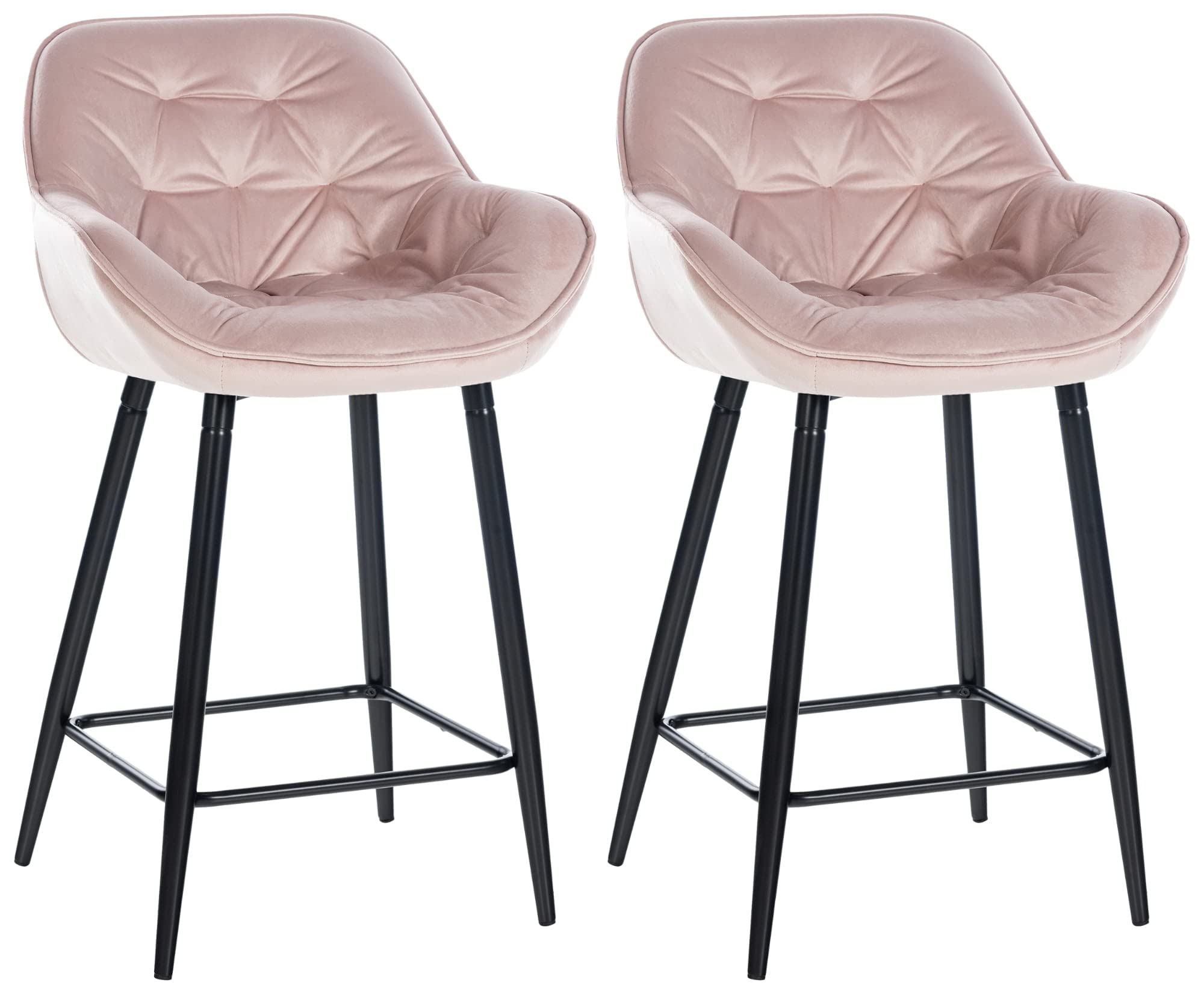 CLP Gibson Set of 2 Bar Stools in Velvet or Fabric I High Chairs with Metal Legs I Footrests I Padded Seat Pink Velvet Material