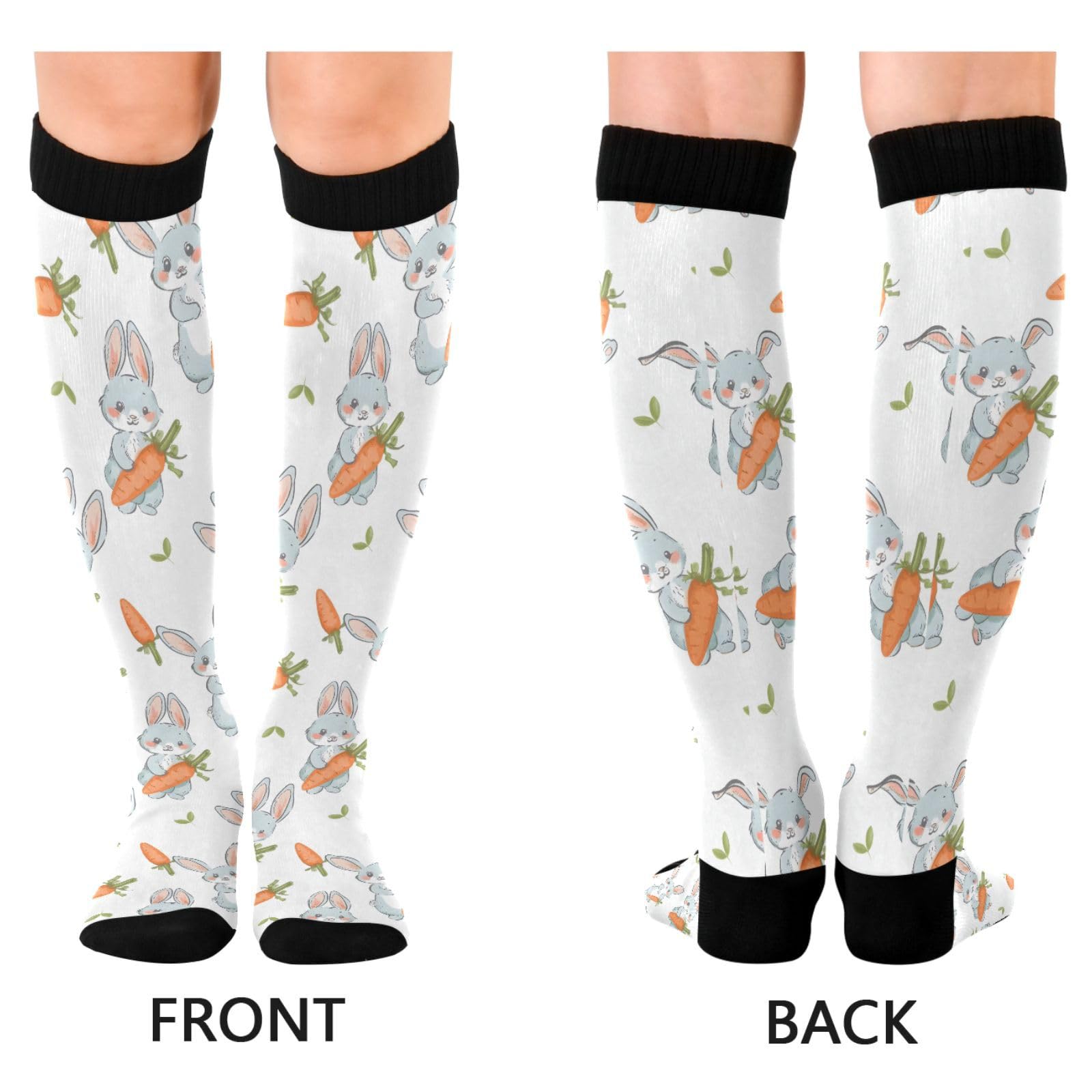 MFTJYO Rabbit Carrot White Compression Socks for Women Men Circulation Long Knee High Socks for Athletic Sports Running