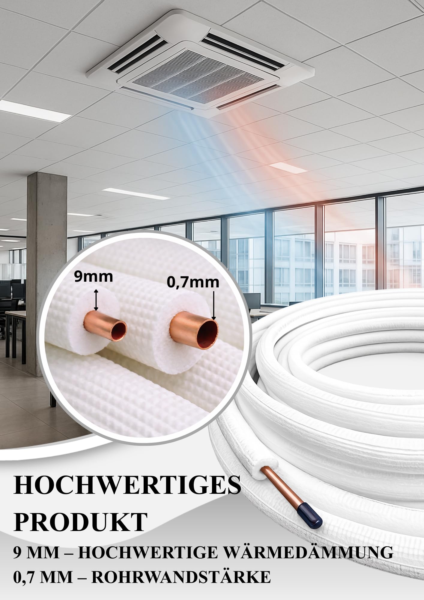 Black panda Kupferrohr-Set 1/4" & 3/8" – 2x24 m mit 9 mm Isolierung - Klimaanlagen Rohre aus hochwertigem Kupfer für Split-Klimageräte - Energieeffizient & korrosionsbeständig