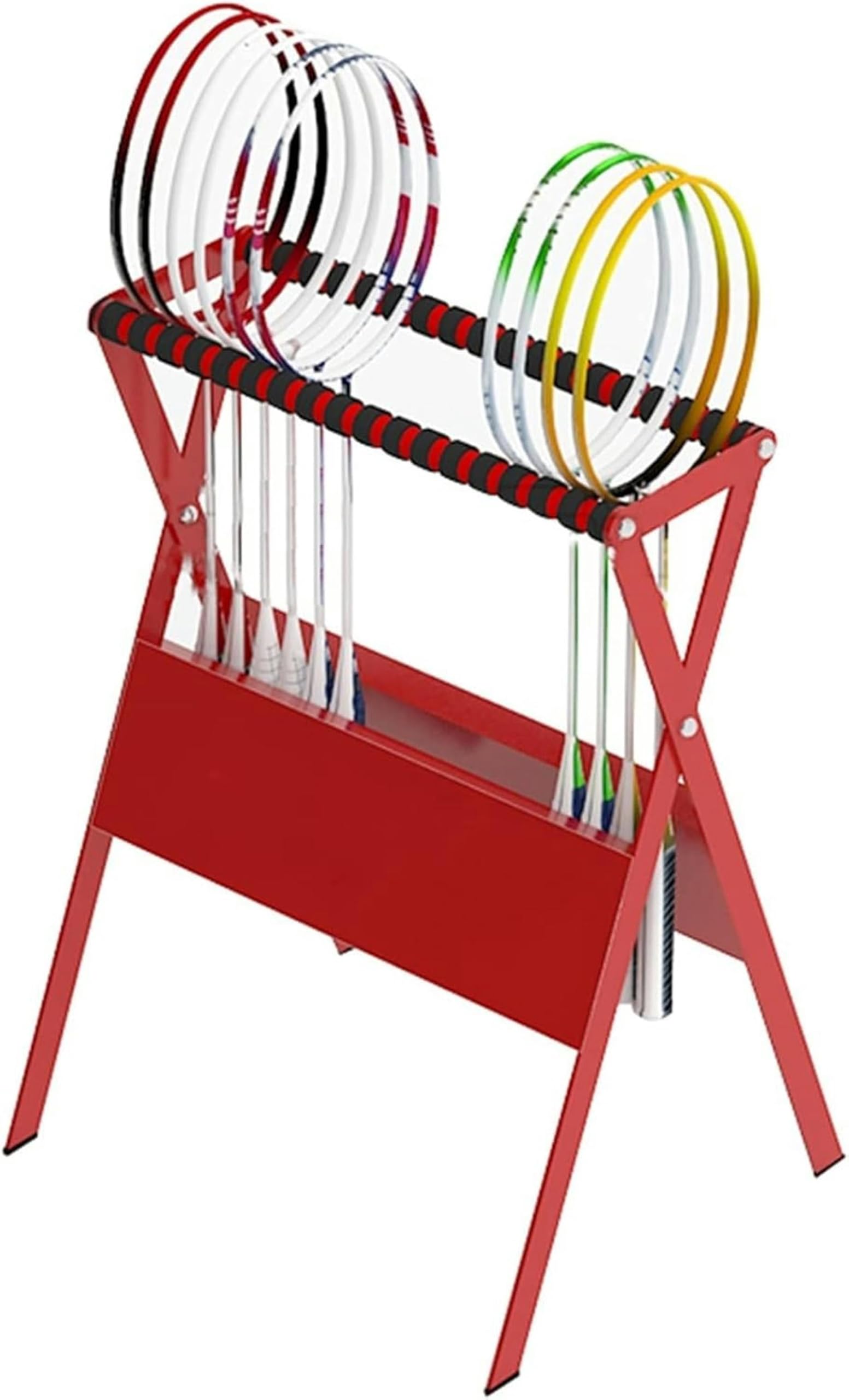Support de rangement pour raquettes rouge stable et autoportant
