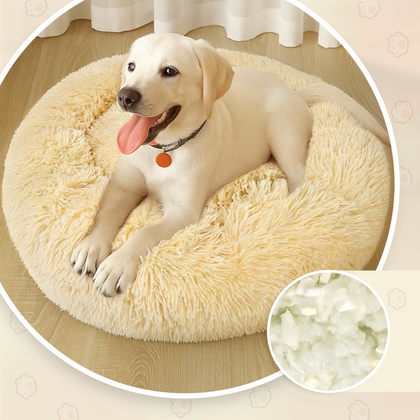 MDDK DY Cuscino per Cani, Cuccia Cane Interno Morbida Rotonda, Cuccia gatto Lavabile e soffice, Base Antiscivolo e Anti-ansia, lettino per cani 50 cm Beige Chiaro