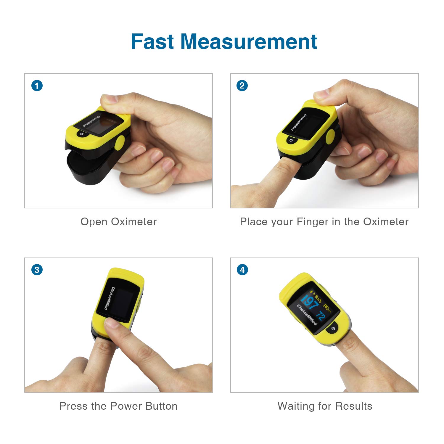 ChoiceMMed C20 Pulse Oximeter - Fingertip Pulse Oximeter Blood Oxygen Saturation Monitor - Large OLED Screen SPO2 Monitor with Lanyard and Carrying Case 4