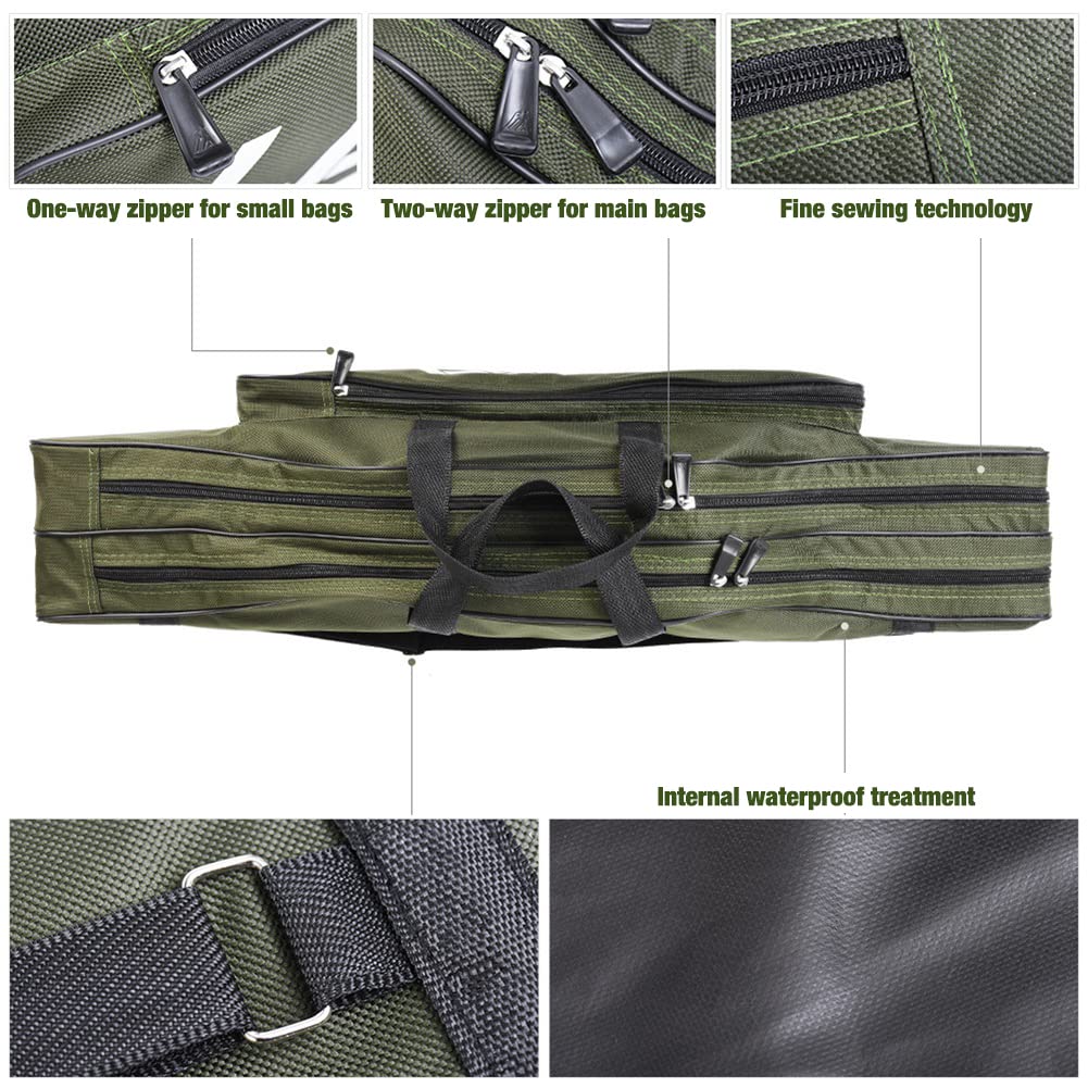 Borsa Porta Canne Da Pesca Per Carrello Campeggio, Tessuto Oxford 600D, 5 Scomparti Per Canne E Mulinelli, Nero