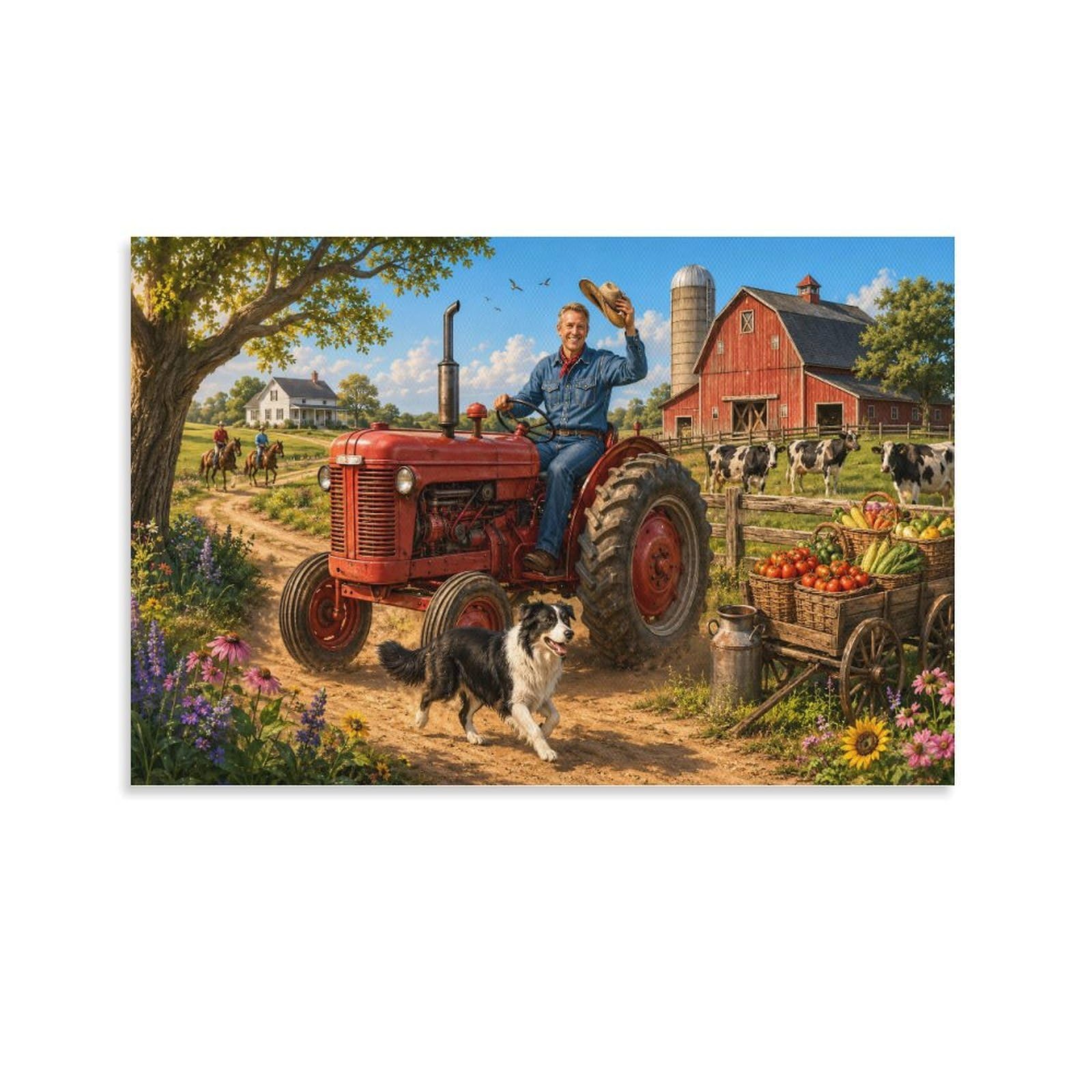 ASDFGHJKLZA Red Tractor Farm Harvest Canvas Prints Aesthetic Poster Modern HD Wall Art Decor for Dining Room, Home, Living Room, Office Decorations, Gift 24x36inch(60x90cm)