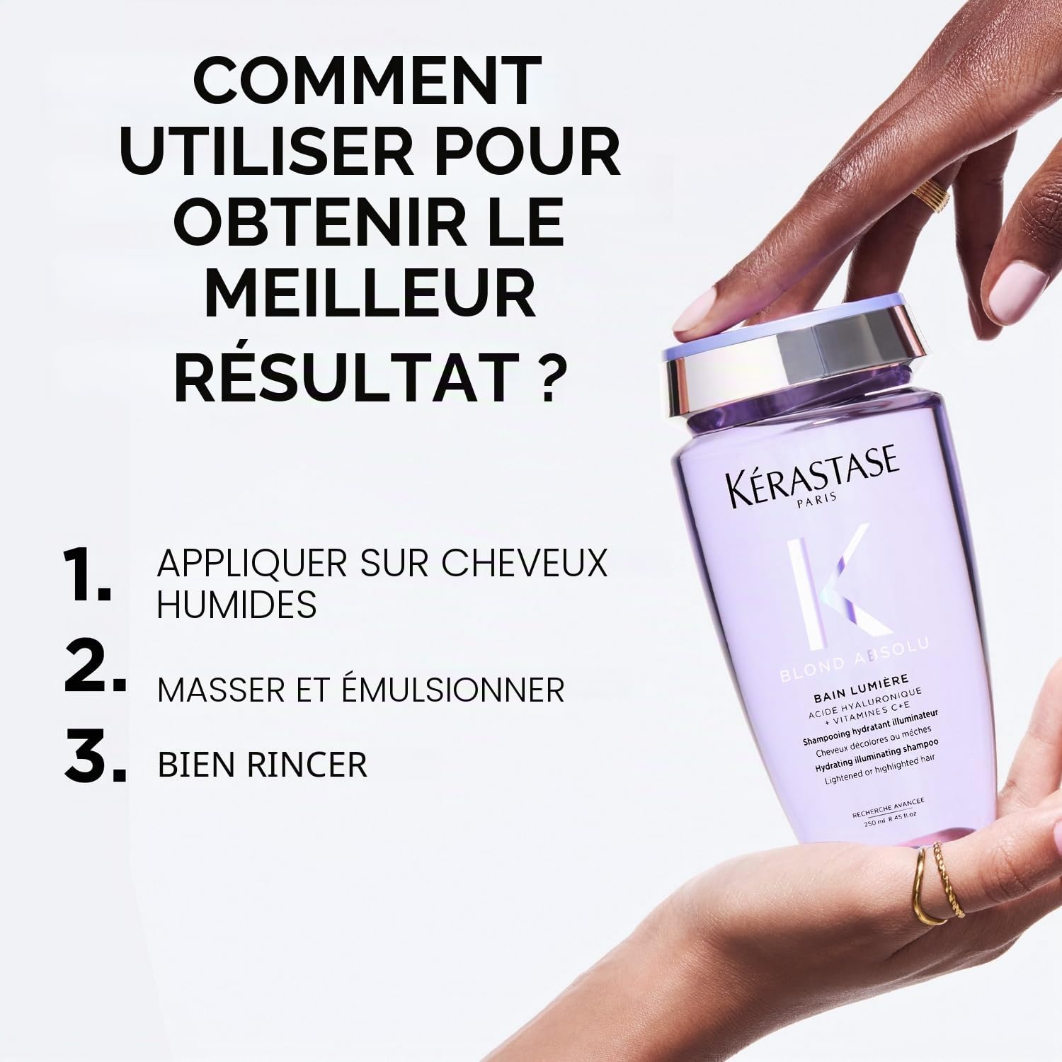 KERASTASE Blond Absolu - Bain Lumière - Shampoing Hydratant & Illuminateur - Cheveux 8 fois Plus Brillants & 11 Fois plus Forts - Cheveux Blonds Décolorés ou Méchés - 250 ml