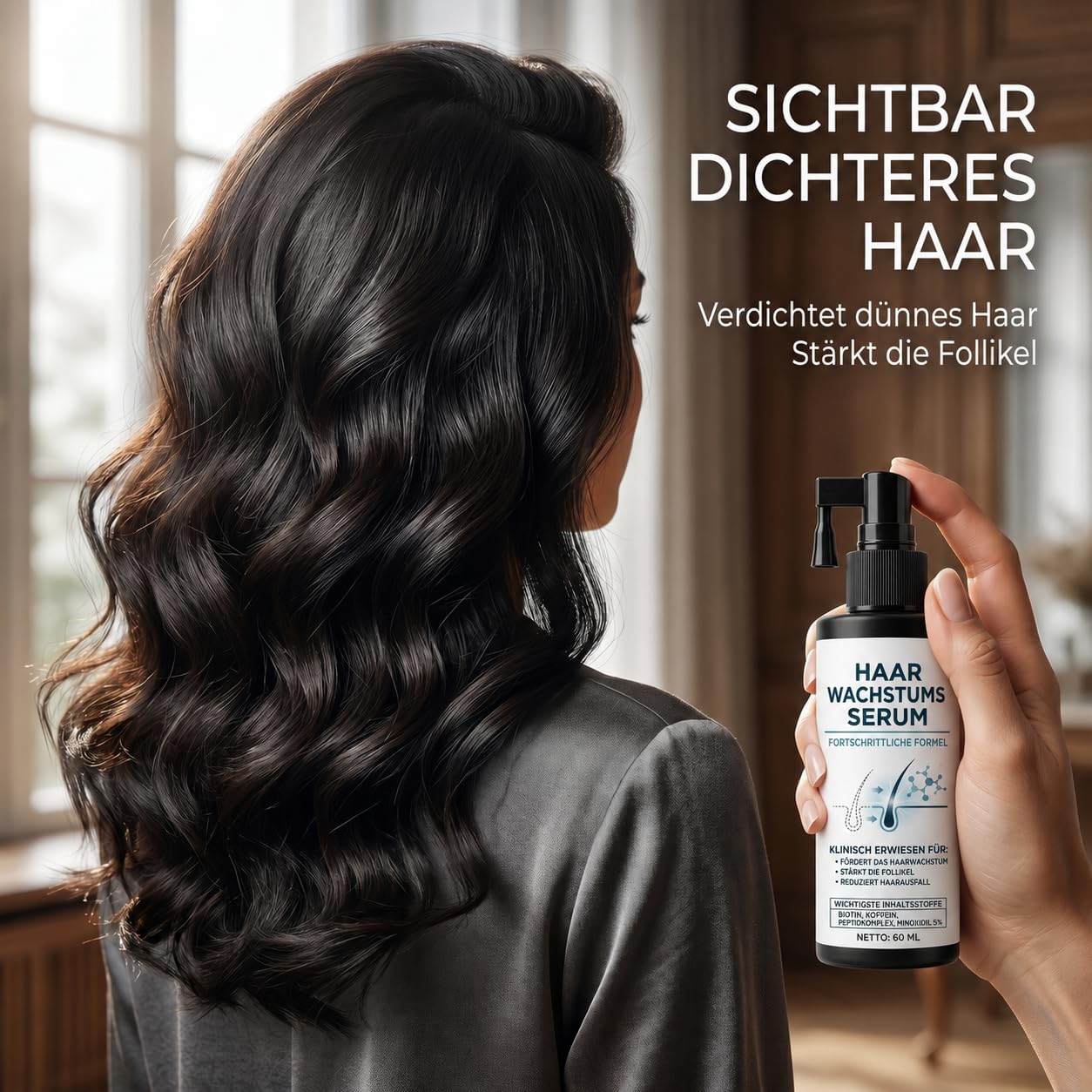 Hair Growth Spray, 60 ML Haarwachstum Spray, Natürlich Haarwachstum Beschleunigen, Stärkt die Haarfollikel, Beschleunigt das Hair Growth, Haarausfall Vorbeugen für Frauen & Männer