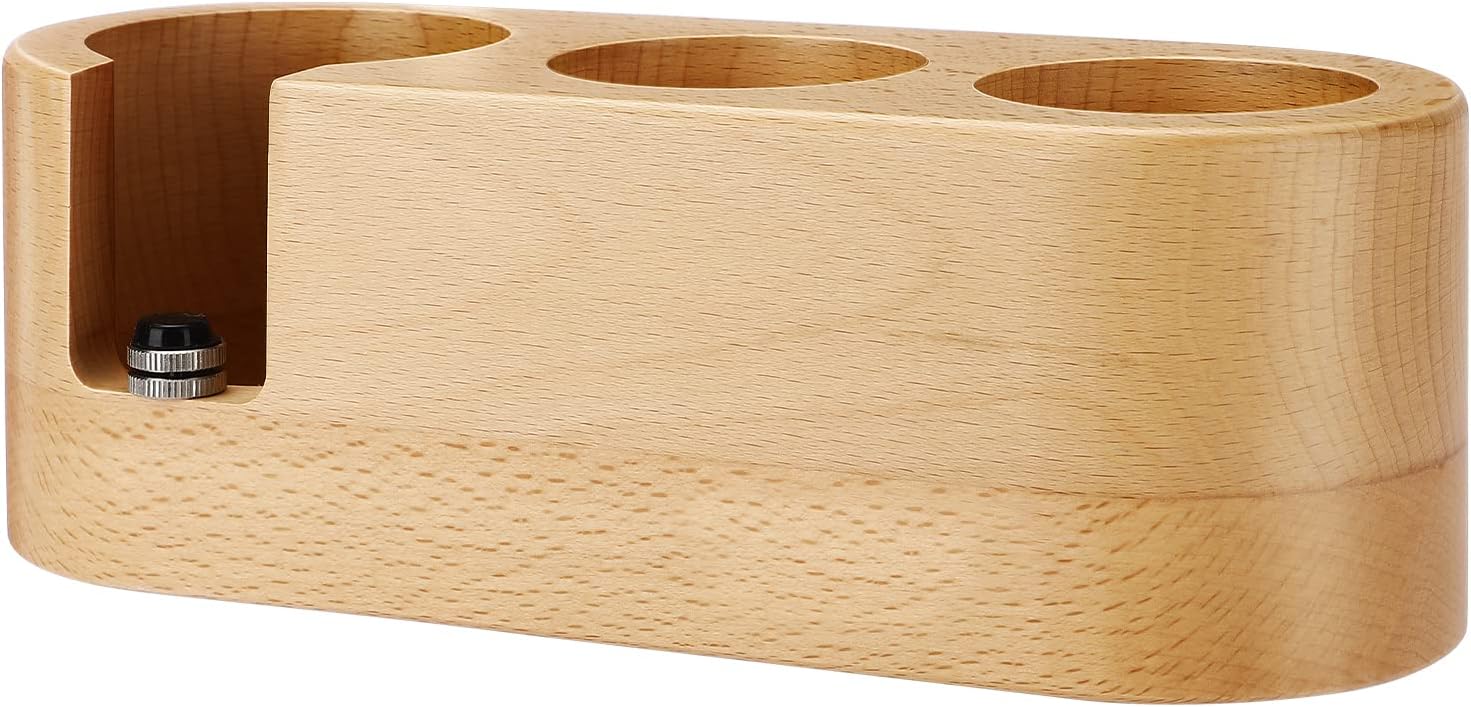 Espresso Tamping Station Laelr Wooden Tamper Holder Station Fit for 51-53mm Portafilters Tamper and Distributor Coffee Tamper Mat Stand with Adjustable Height Nut for Coffee Bar Barista Espresso Tools