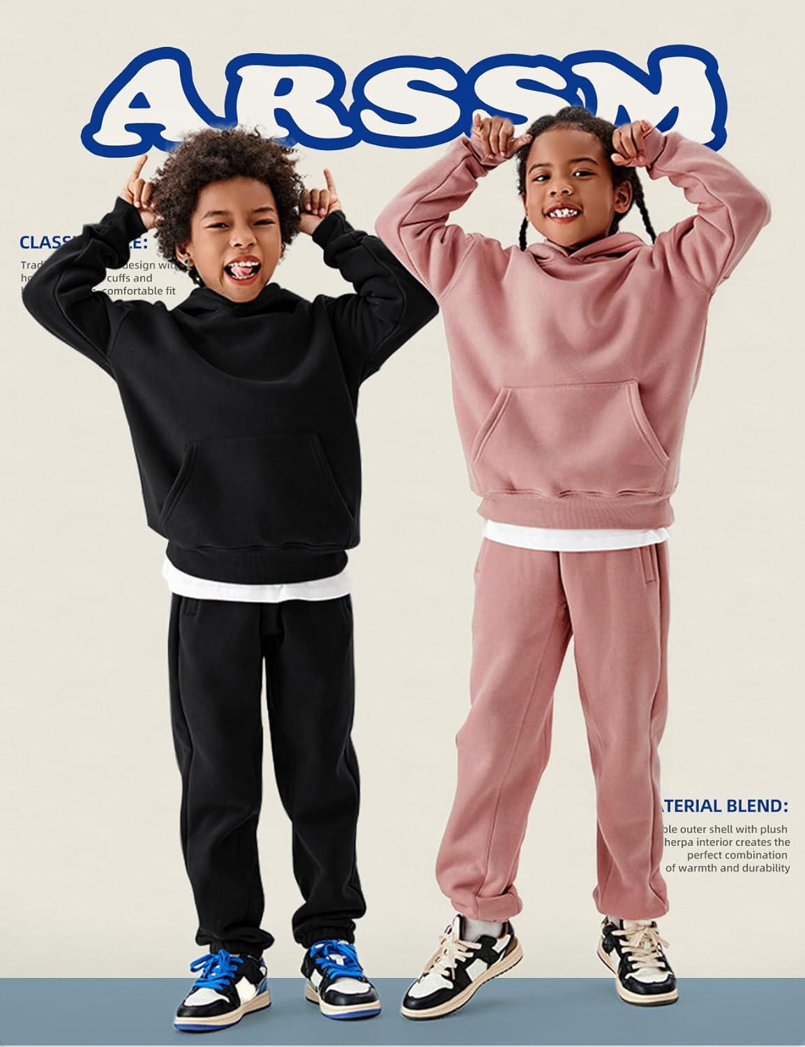 Arssm Girls Boys Sweatsuits Fleece 2 Piece Outfits Pants Set Hoodie and Sweatpant Set Kids Athletic Fleece Tracksuits - Image 2