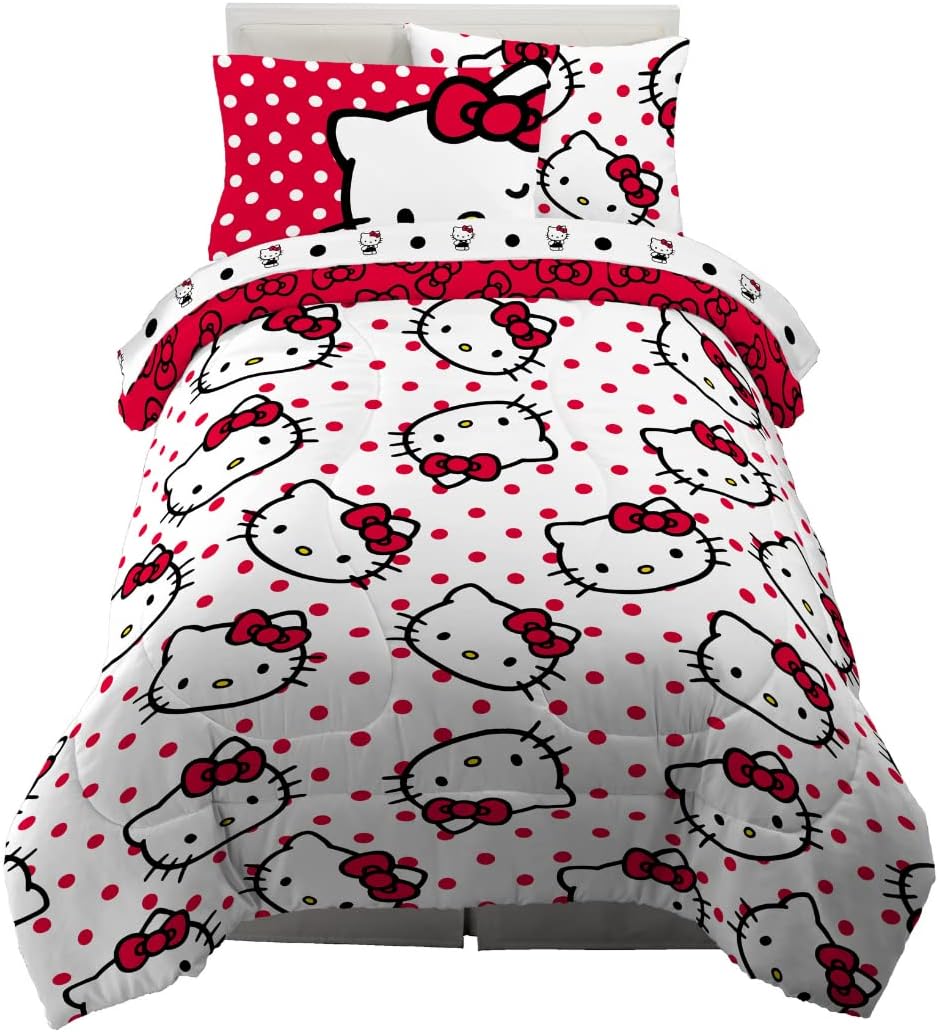 Franco Comforter and Sheet Set, Microfiber, Hello Kitty, 5 Piece Twin Size