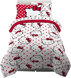 Franco Sanrio Hello Kitty Polka Dot Bedding 5 Piece Super Soft Comforter and Sheet Set with Sham, Twin, (100% Official Licensed Product) Collectibles