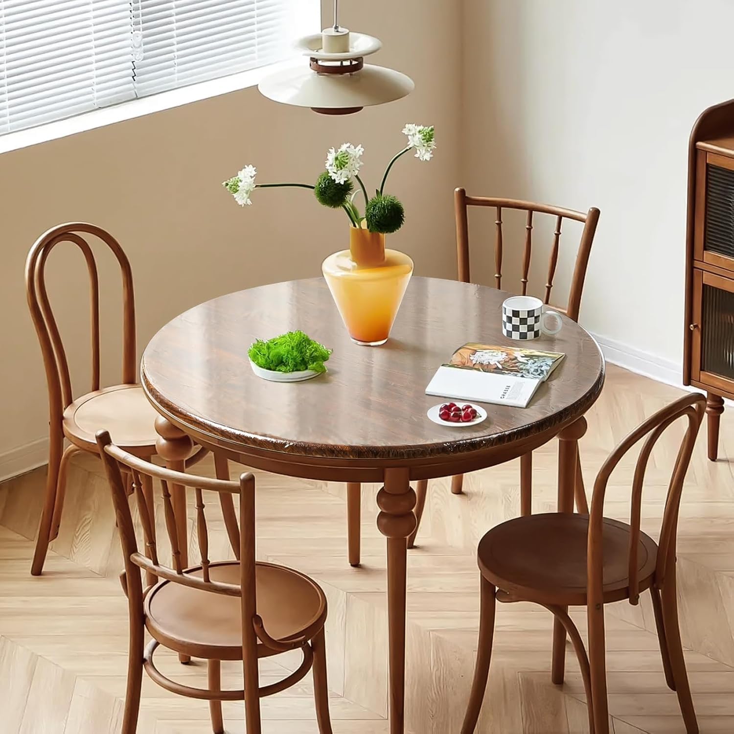 Tovaglia trasparente, rotonda, 112-140 cm, in plastica PVC, con elastico, per esterni, resistente alle intemperie, riutilizzabile